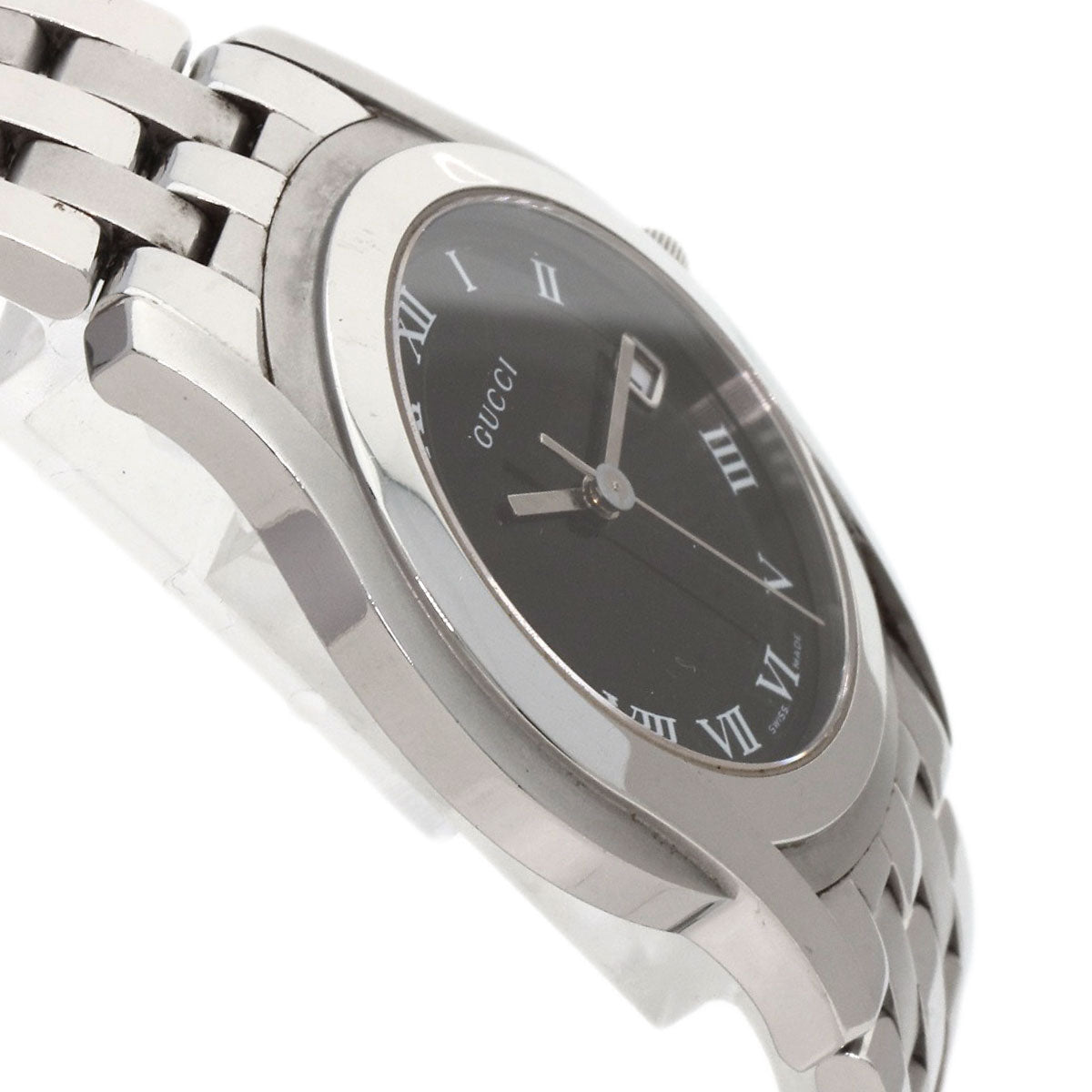 GUCCI Watches Quartz 5500M Stainless Steel , Stainless Steel Silver Round face black dial mens  d