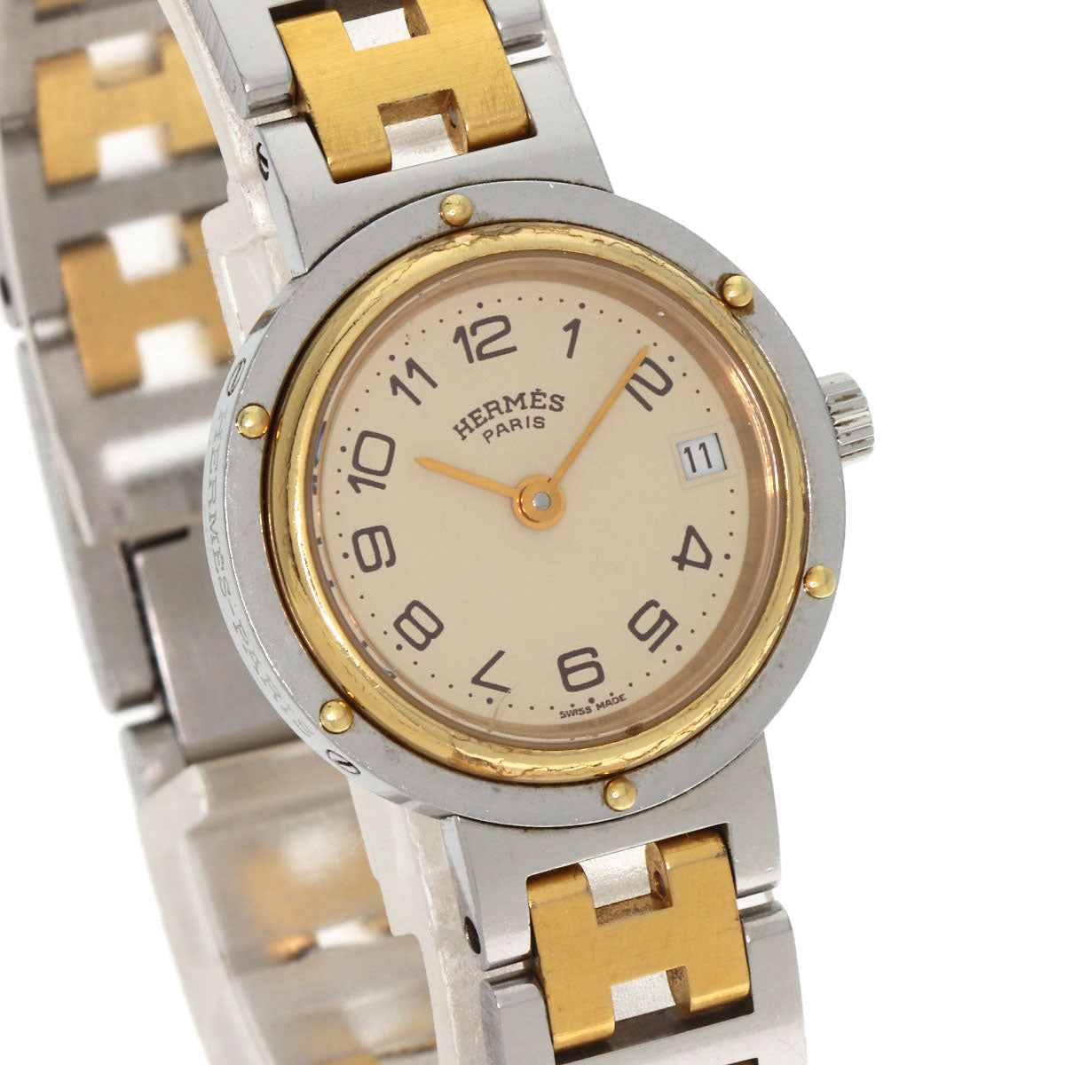 HERMES Watches Quartz Stainless Steel , SSxGP gold Clipper Old Belt cream dial Women  d