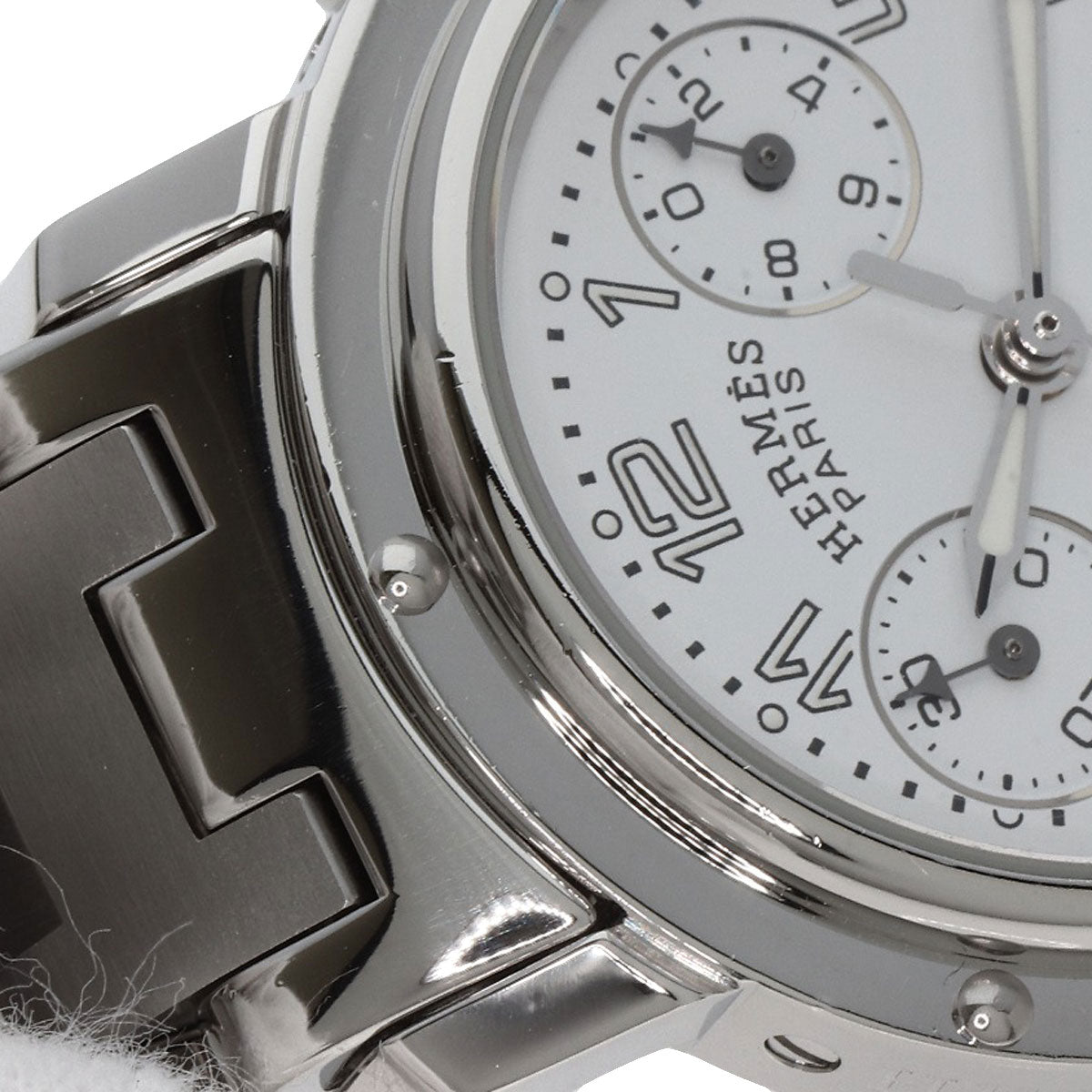 HERMES Watches Quartz CL1.310 Stainless Steel , Stainless Steel Silver Clipper Chronograph New Buckle white dial Women  d