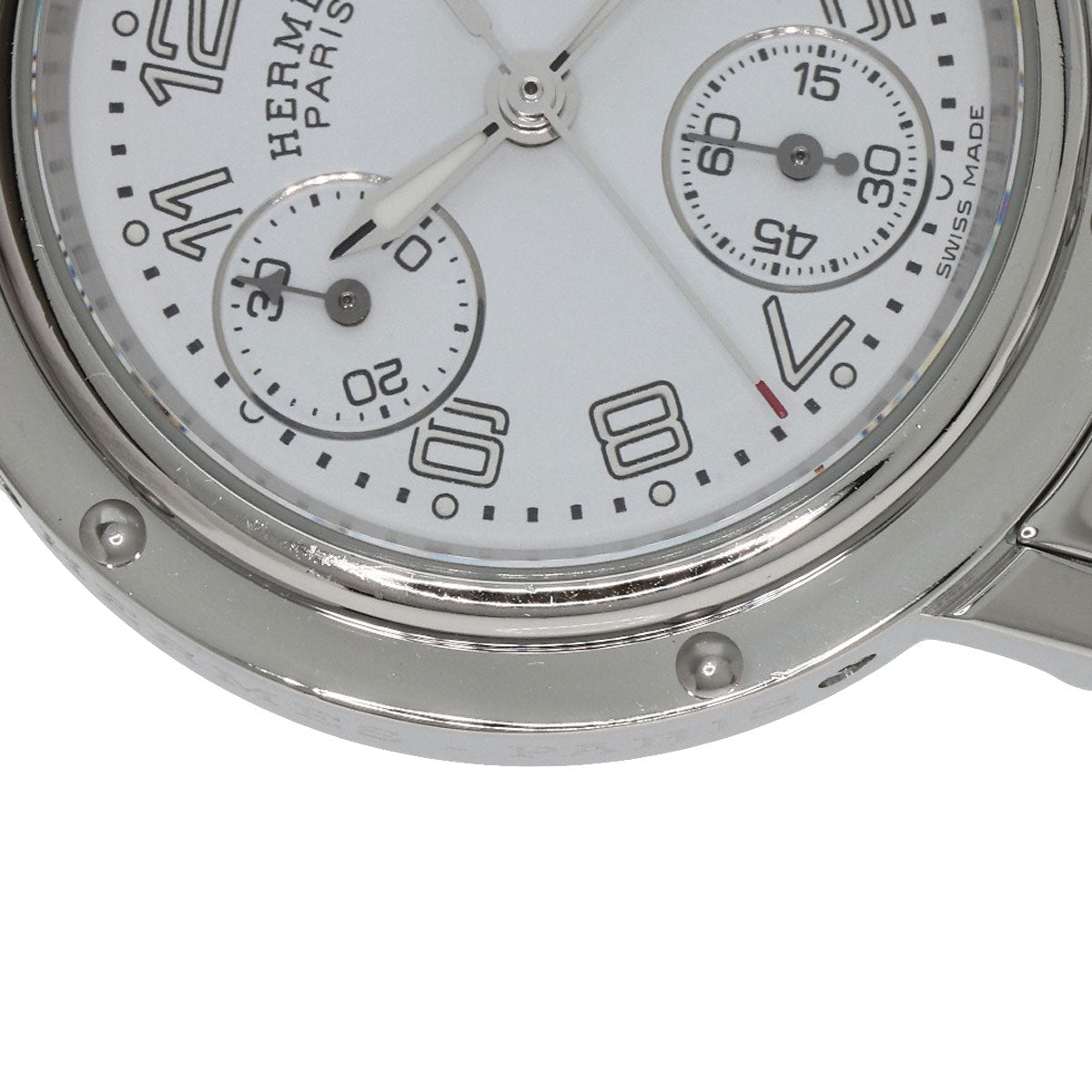 HERMES Watches Quartz CL1.310 Stainless Steel , Stainless Steel Silver Clipper Chronograph New Buckle white dial Women  d