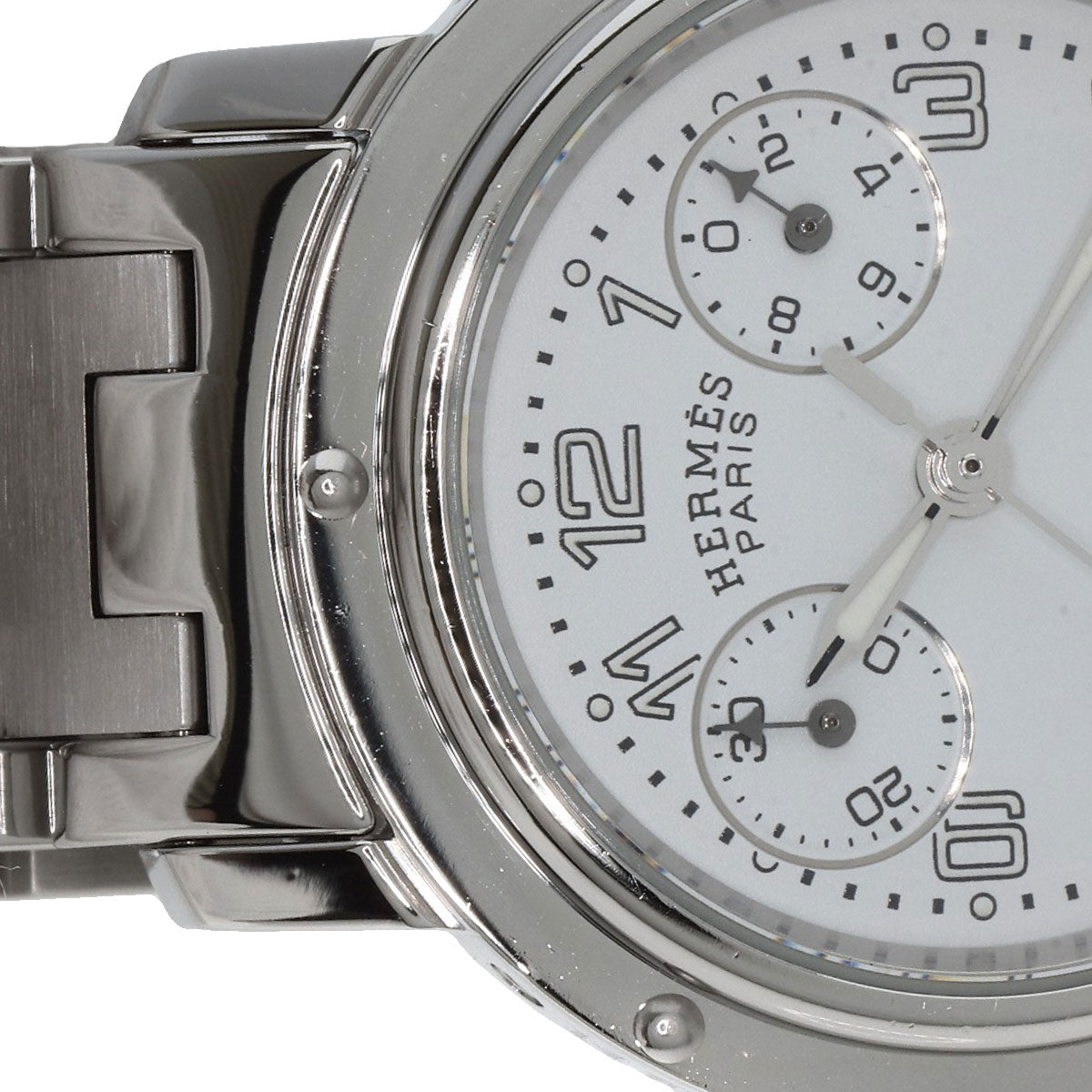 HERMES Watches Quartz CL1.310 Stainless Steel , Stainless Steel Silver Clipper Chronograph New Buckle white dial Women  d