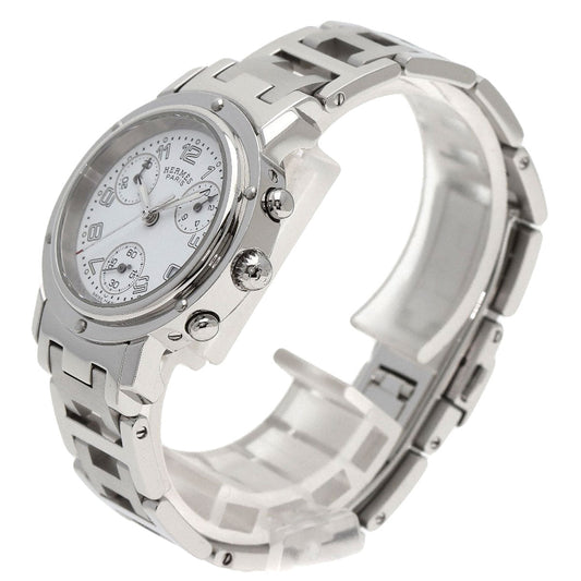 HERMES Watches Quartz CL1.310 Stainless Steel , Stainless Steel Silver Clipper Chronograph New Buckle white dial Women  d