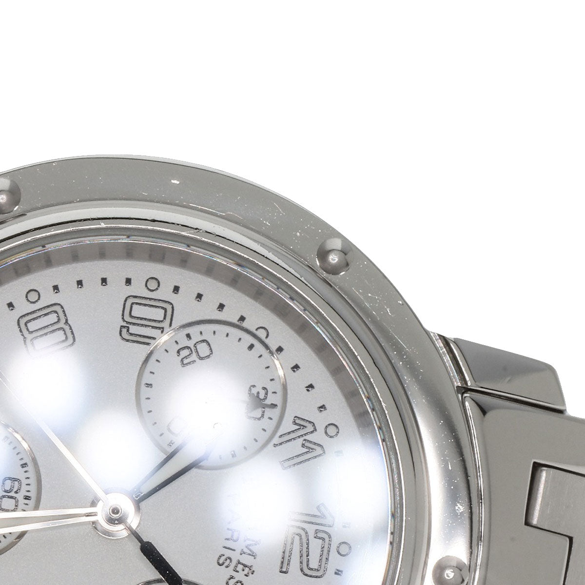 HERMES Watches Quartz CL1.310 Stainless Steel , Stainless Steel Silver Clipper Chronograph New Buckle white dial Women  d