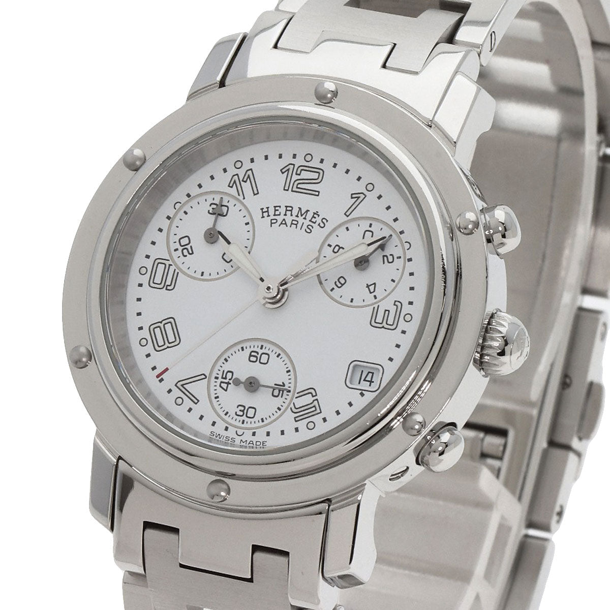 HERMES Watches Quartz CL1.310 Stainless Steel , Stainless Steel Silver Clipper Chronograph New Buckle white dial Women  d