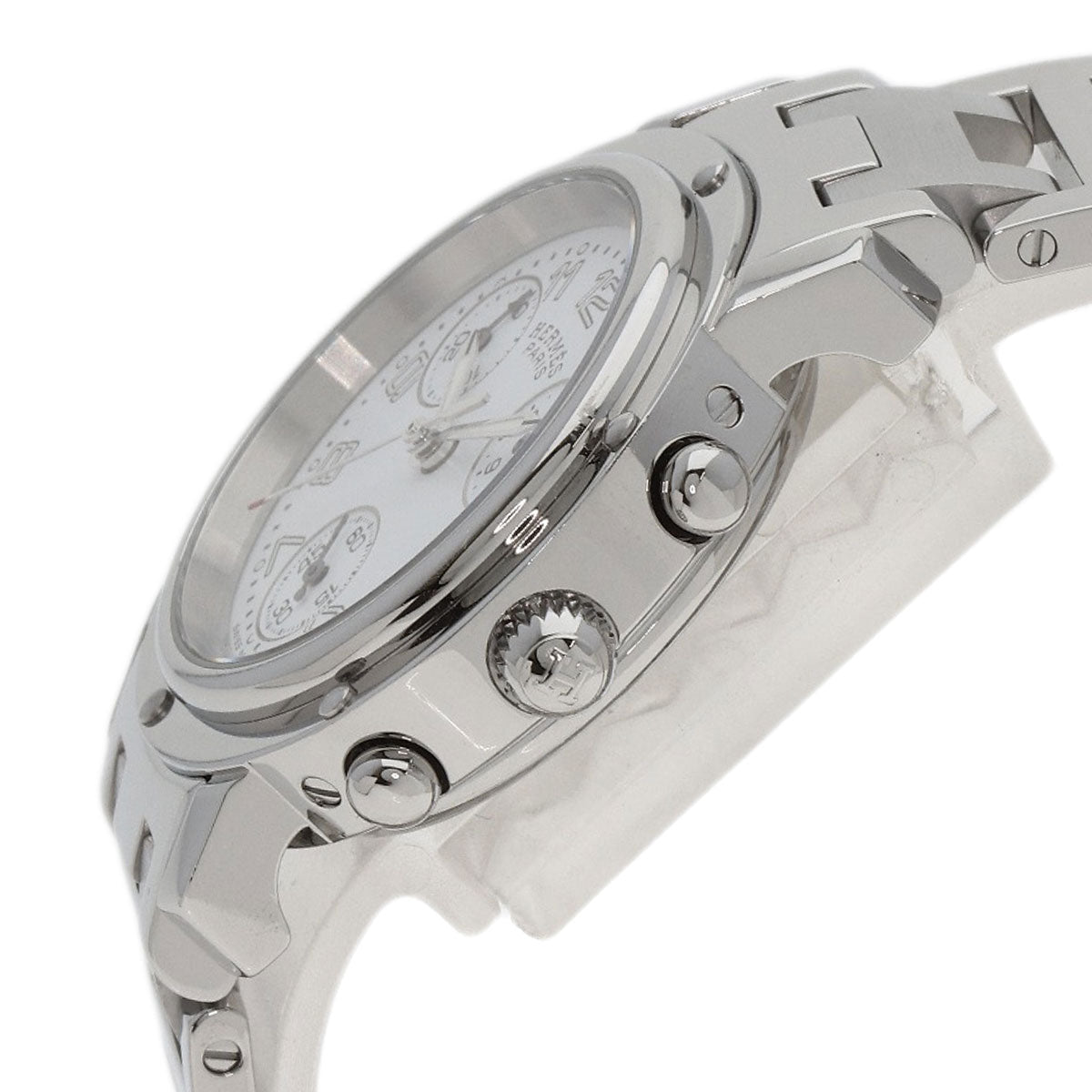HERMES Watches Quartz CL1.310 Stainless Steel , Stainless Steel Silver Clipper Chronograph New Buckle white dial Women  d