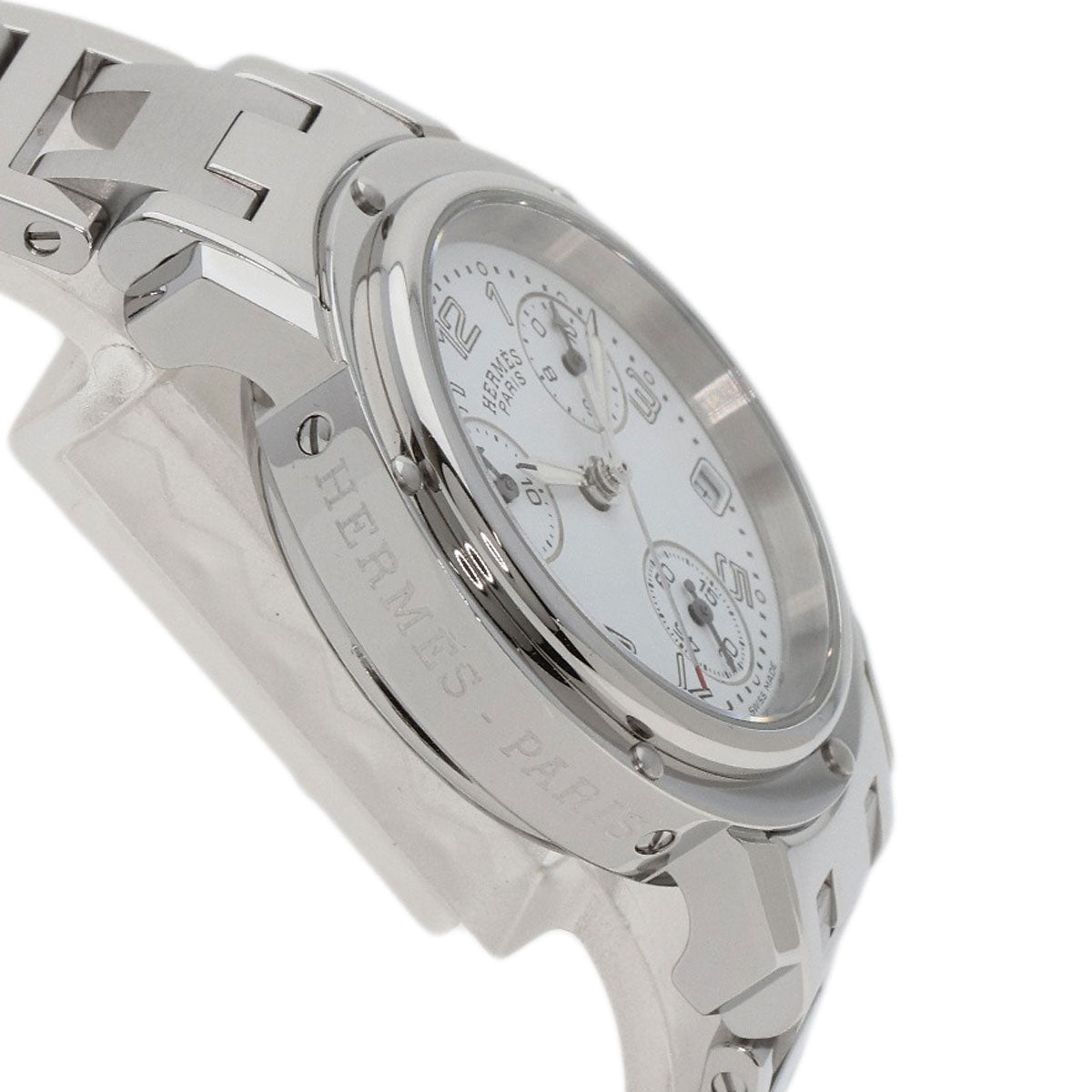 HERMES Watches Quartz CL1.310 Stainless Steel , Stainless Steel Silver Clipper Chronograph New Buckle white dial Women  d
