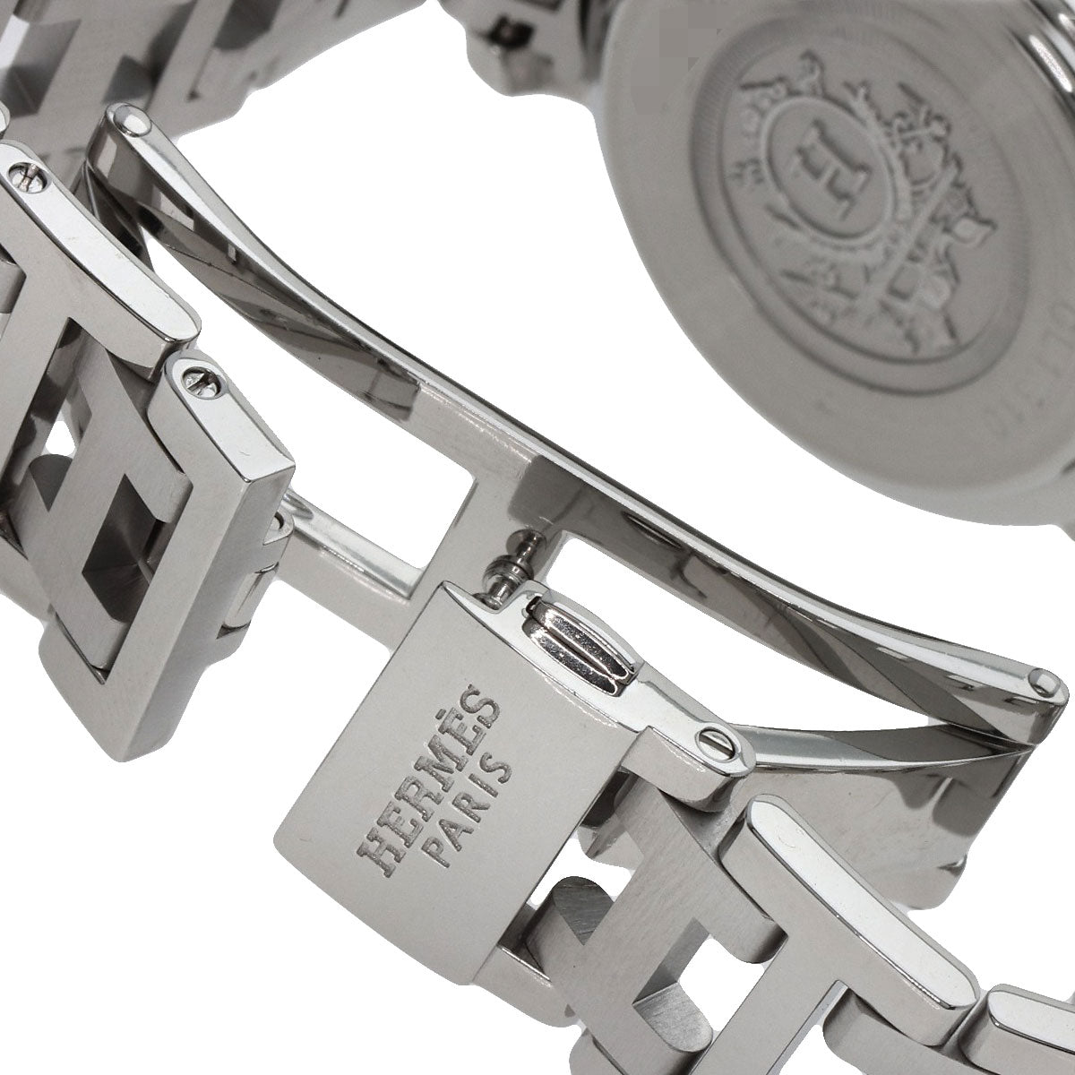 HERMES Watches Quartz CL1.310 Stainless Steel , Stainless Steel Silver Clipper Chronograph New Buckle white dial Women  d
