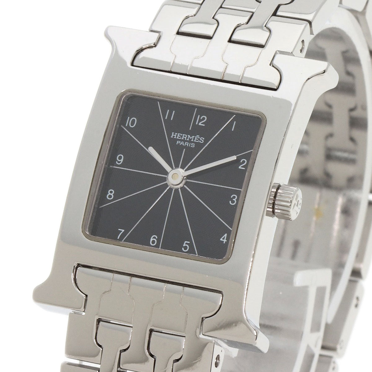 HERMES Watches Quartz HH1.210 Stainless Steel , Stainless Steel Silver H watch black dial Women  d