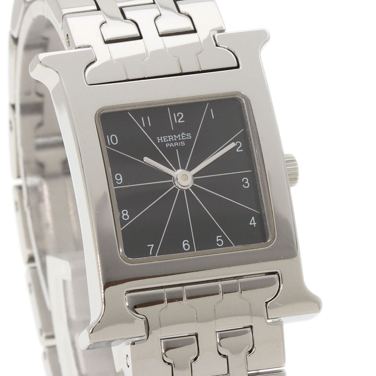 HERMES Watches Quartz HH1.210 Stainless Steel , Stainless Steel Silver H watch black dial Women  d