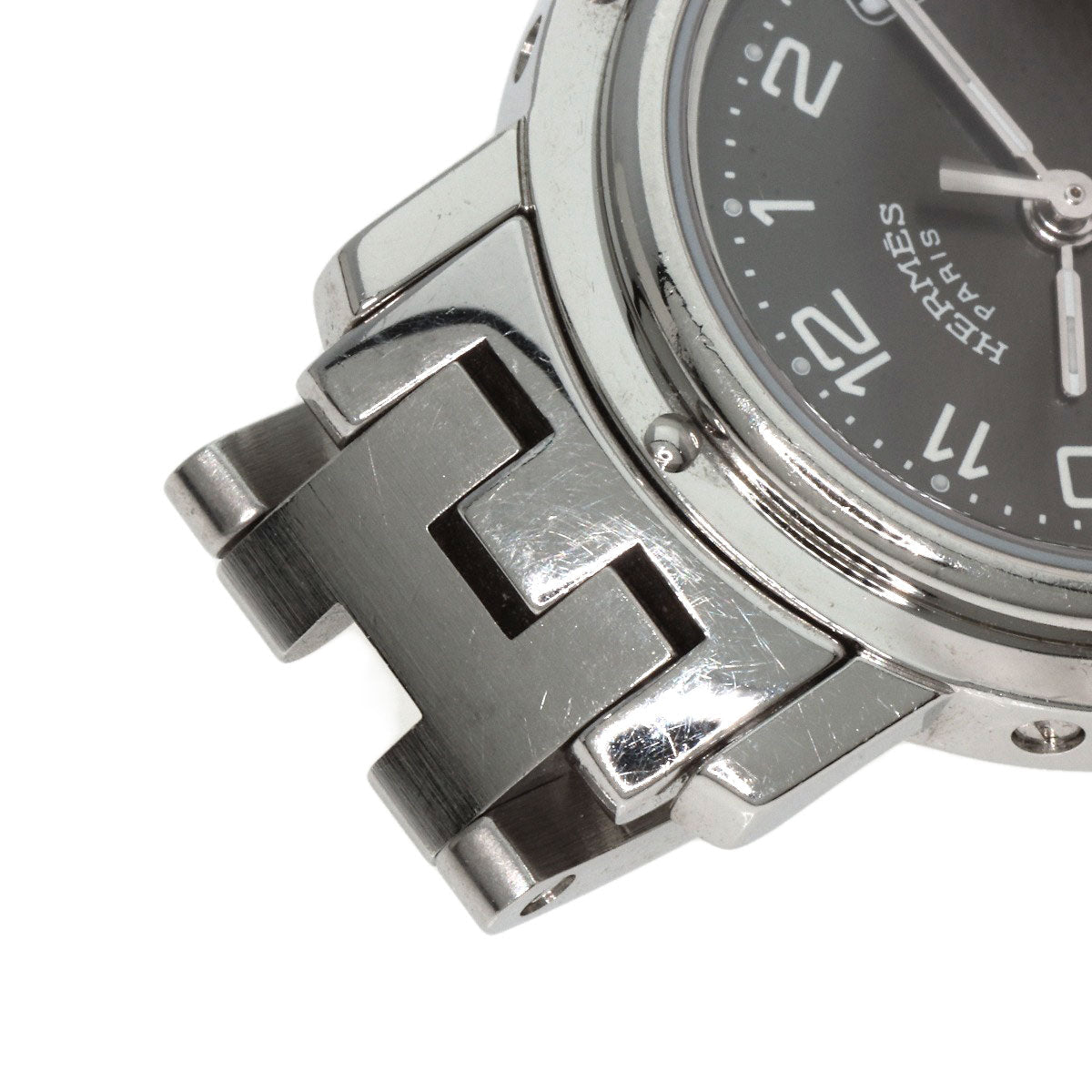 HERMES Watches Quartz CL4.210 Stainless Steel , Stainless Steel Silver Clipper black dial Women  d