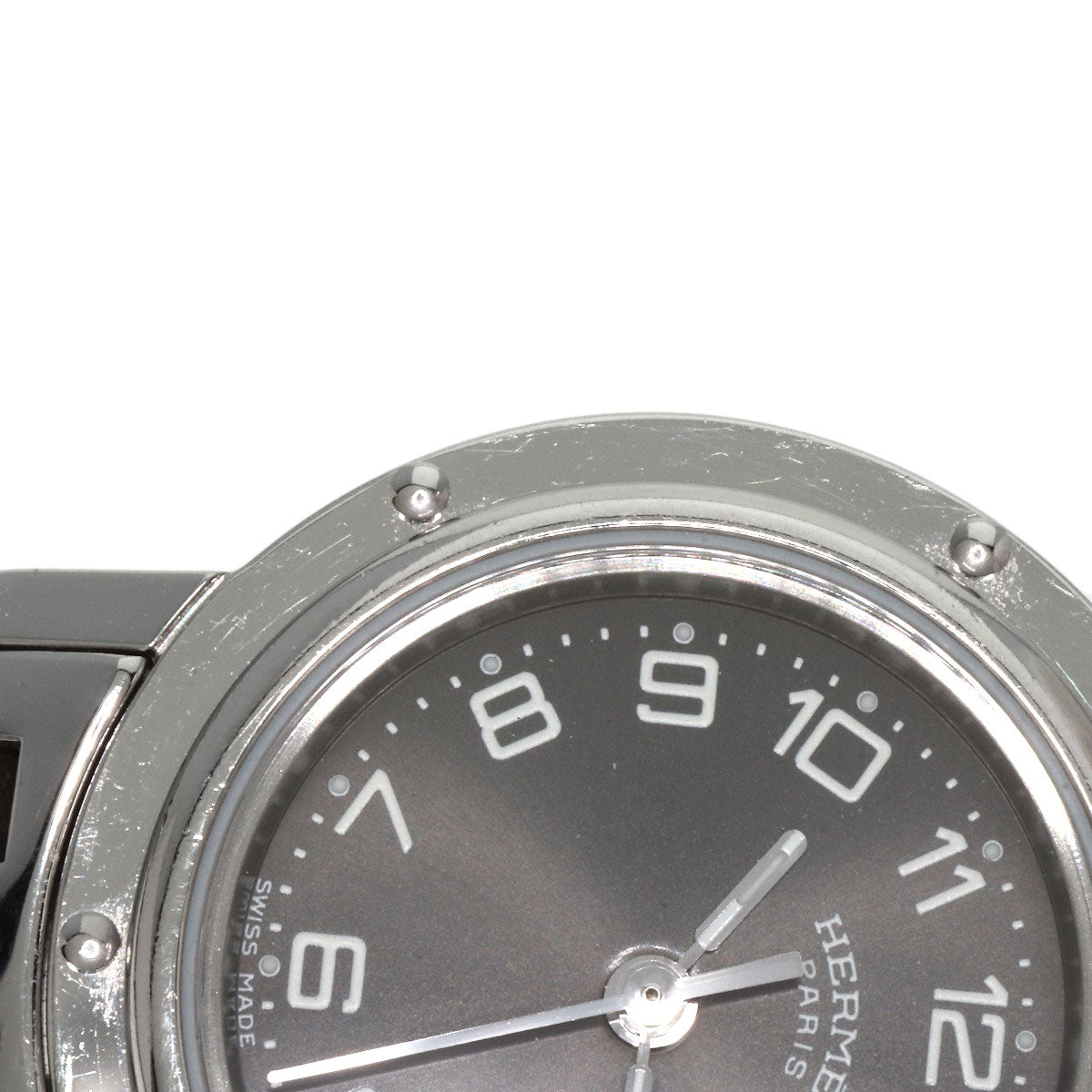 HERMES Watches Quartz CL4.210 Stainless Steel , Stainless Steel Silver Clipper black dial Women  d