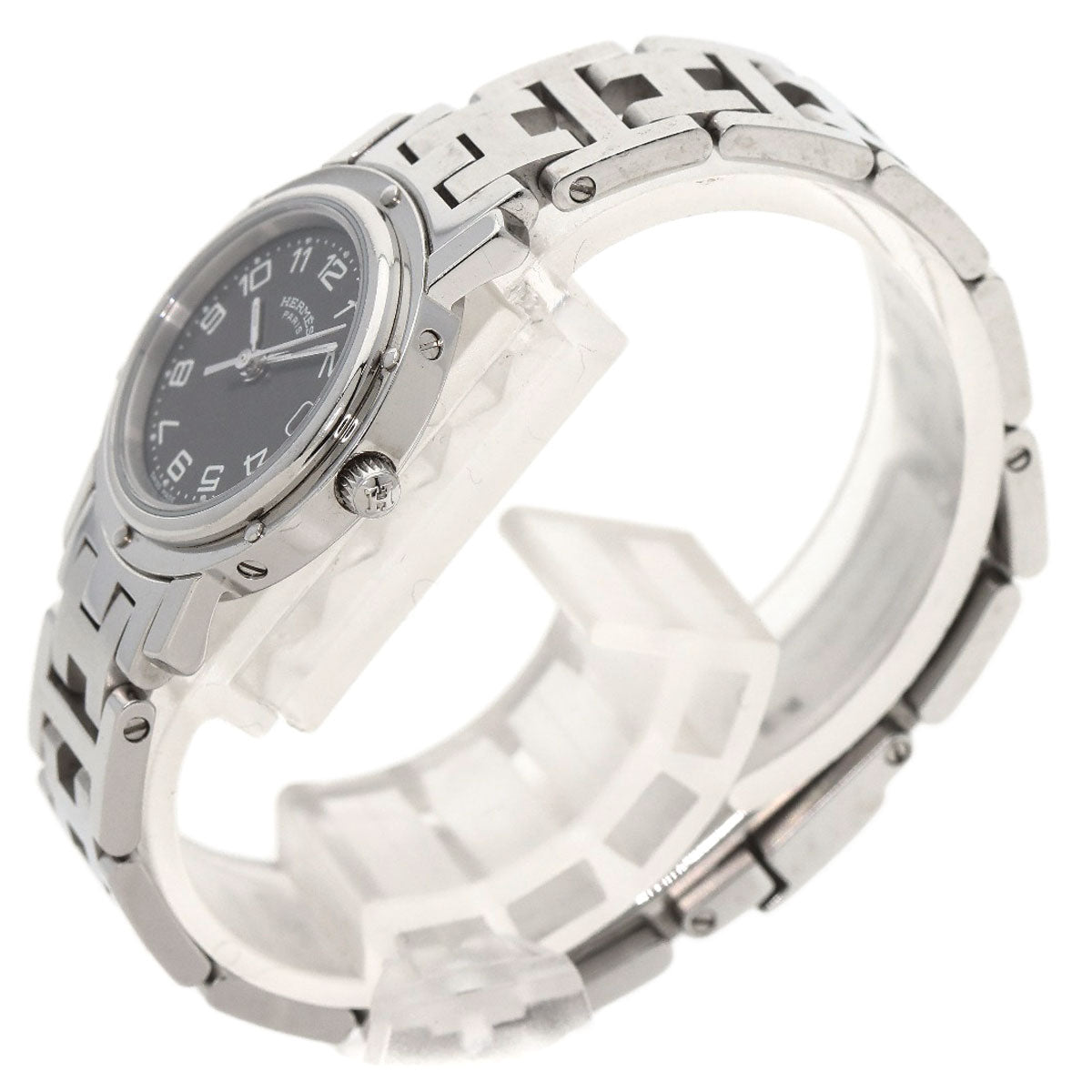 HERMES Watches Quartz CL4.210 Stainless Steel , Stainless Steel Silver Clipper black dial Women  d