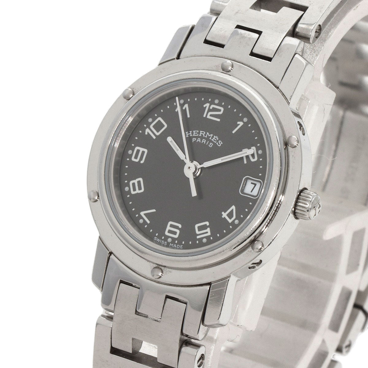 HERMES Watches Quartz CL4.210 Stainless Steel , Stainless Steel Silver Clipper black dial Women  d