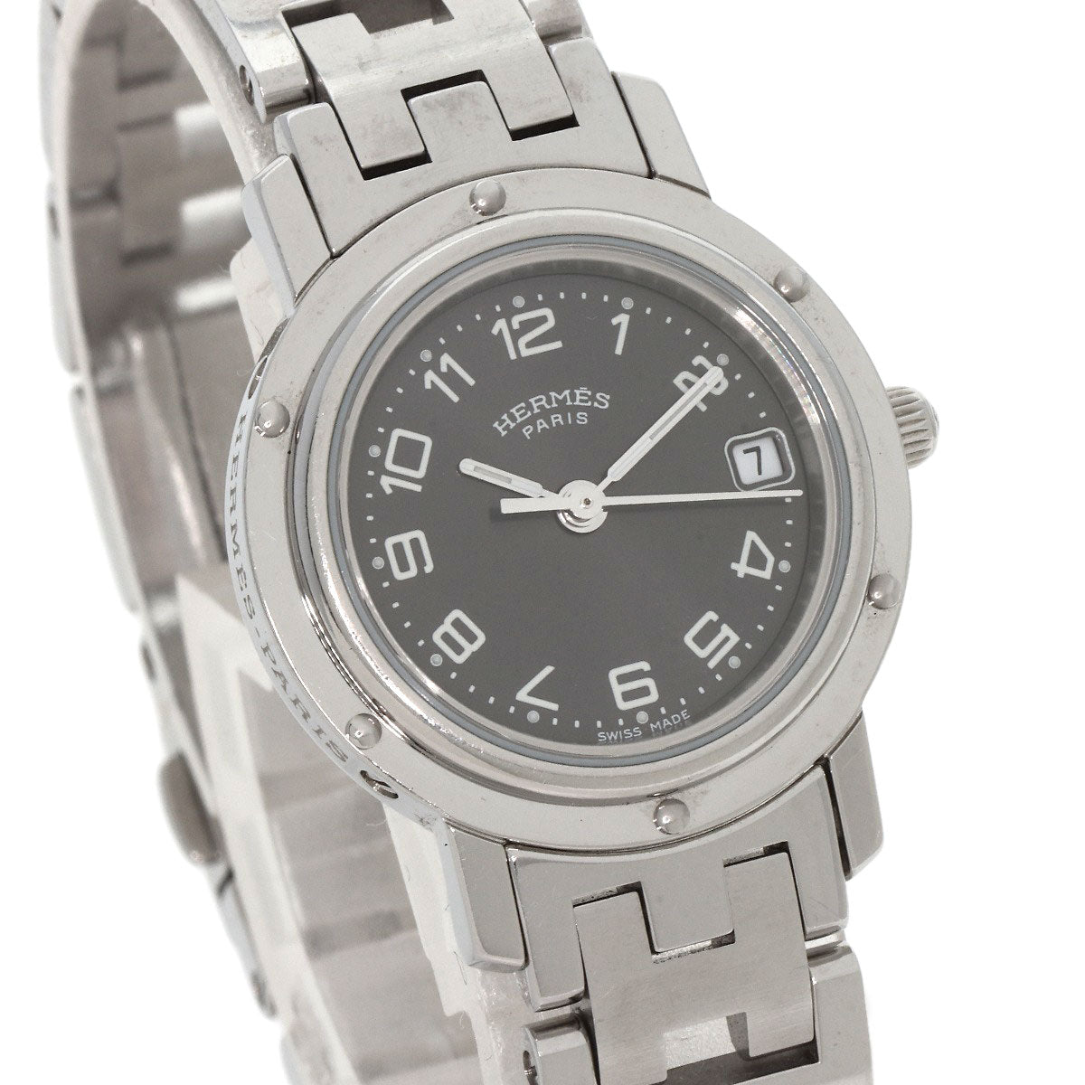HERMES Watches Quartz CL4.210 Stainless Steel , Stainless Steel Silver Clipper black dial Women  d