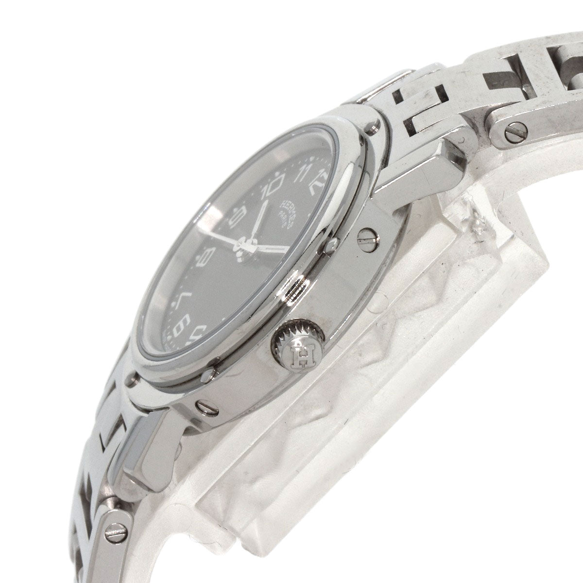HERMES Watches Quartz CL4.210 Stainless Steel , Stainless Steel Silver Clipper black dial Women  d