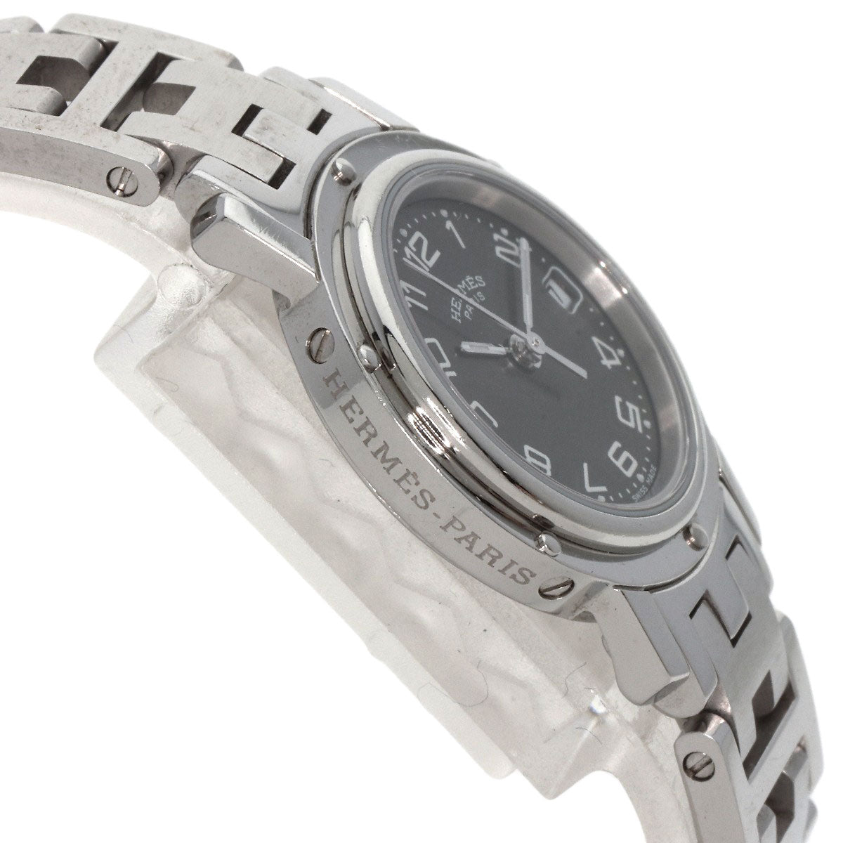 HERMES Watches Quartz CL4.210 Stainless Steel , Stainless Steel Silver Clipper black dial Women  d
