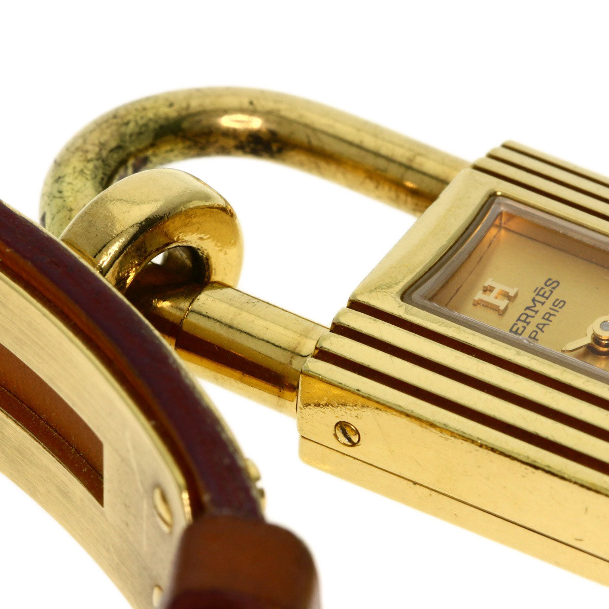 HERMES Watches Quartz Gold Plated, Leather gold Kelly watch gold dial Women  d