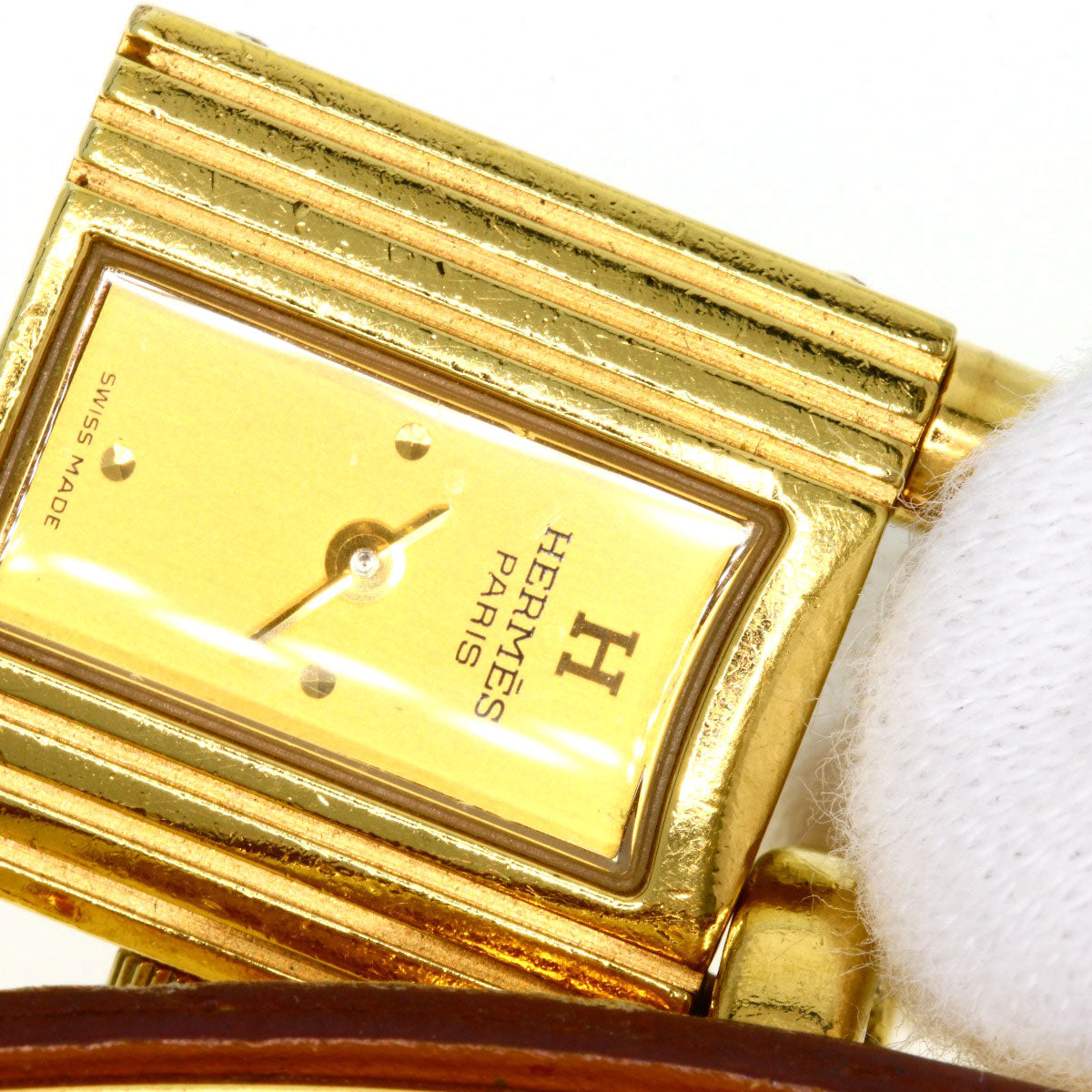HERMES Watches Quartz Gold Plated, Leather gold Kelly watch gold dial Women  d