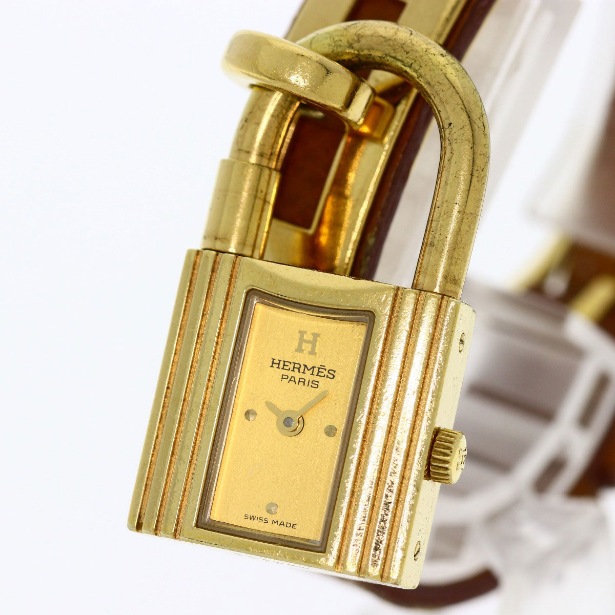 HERMES Watches Quartz Gold Plated, Leather gold Kelly watch gold dial Women  d
