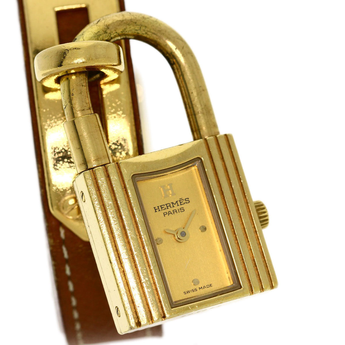 HERMES Watches Quartz Gold Plated, Leather gold Kelly watch gold dial Women  d