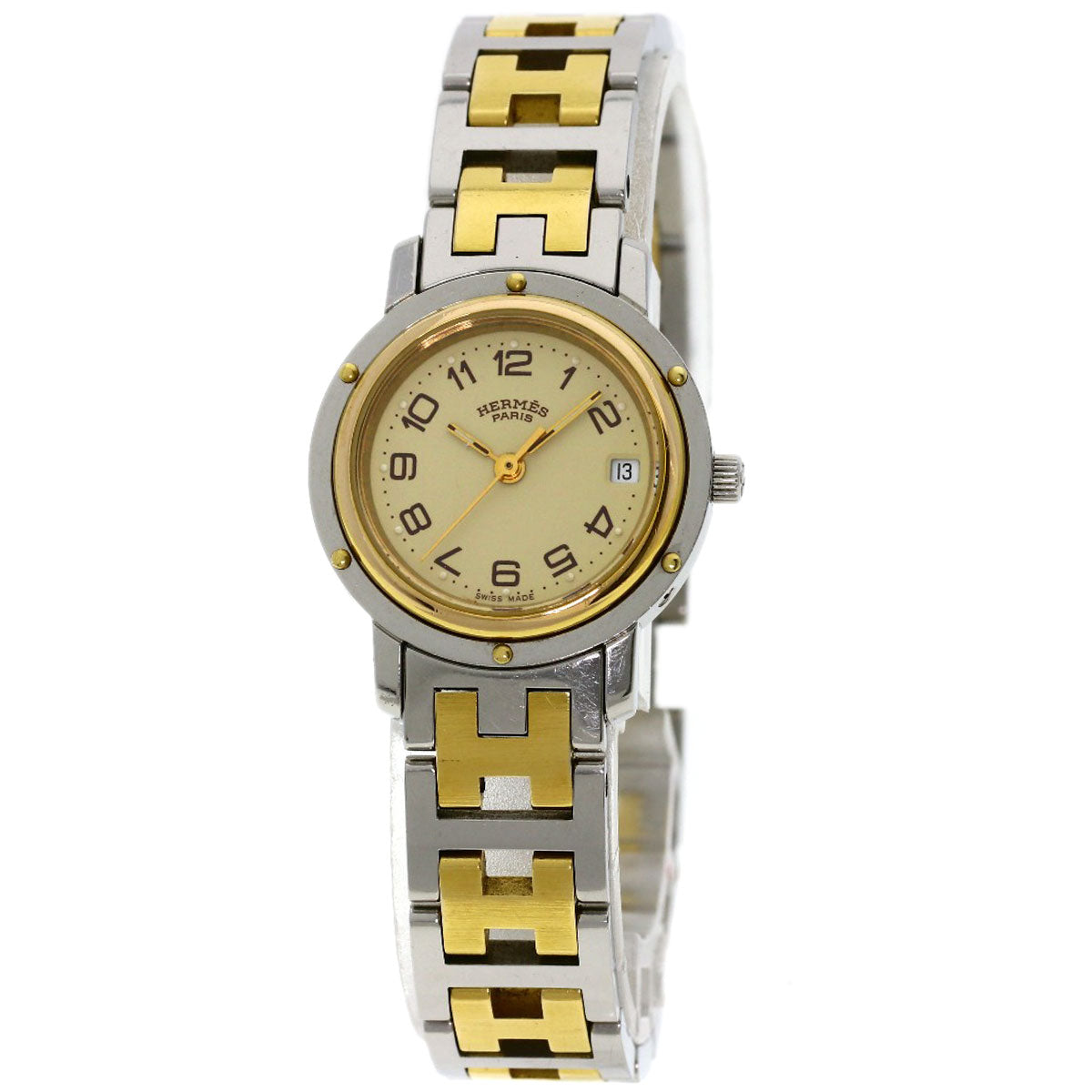HERMES Watches Quartz CL3.240 Stainless Steel , SSxGP gold Clipper Ivory dial Women  d