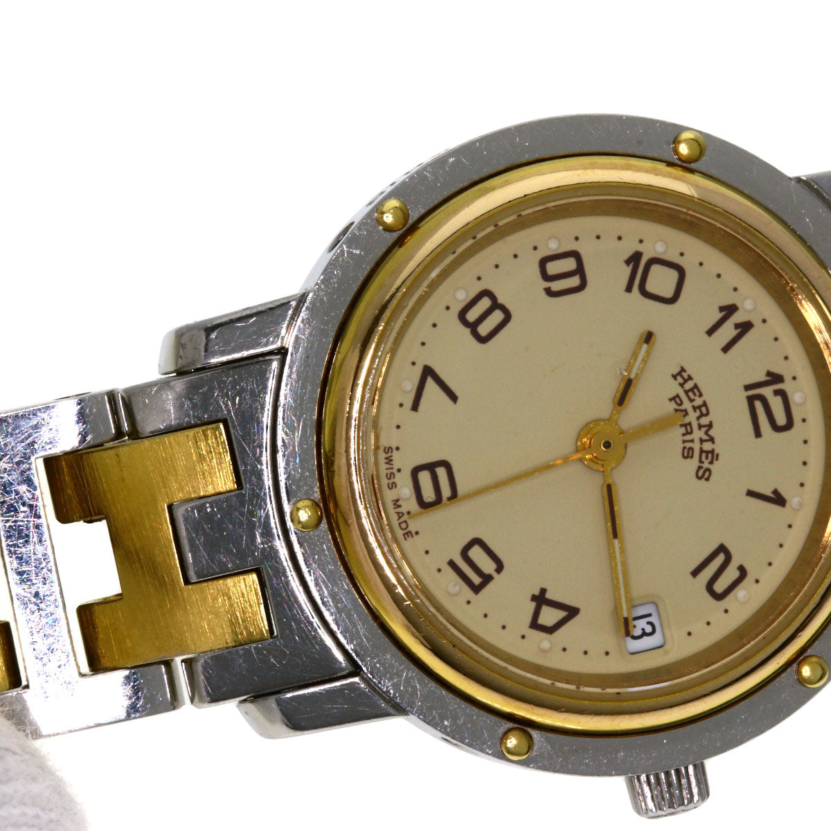 HERMES Watches Quartz CL3.240 Stainless Steel , SSxGP gold Clipper Ivory dial Women  d