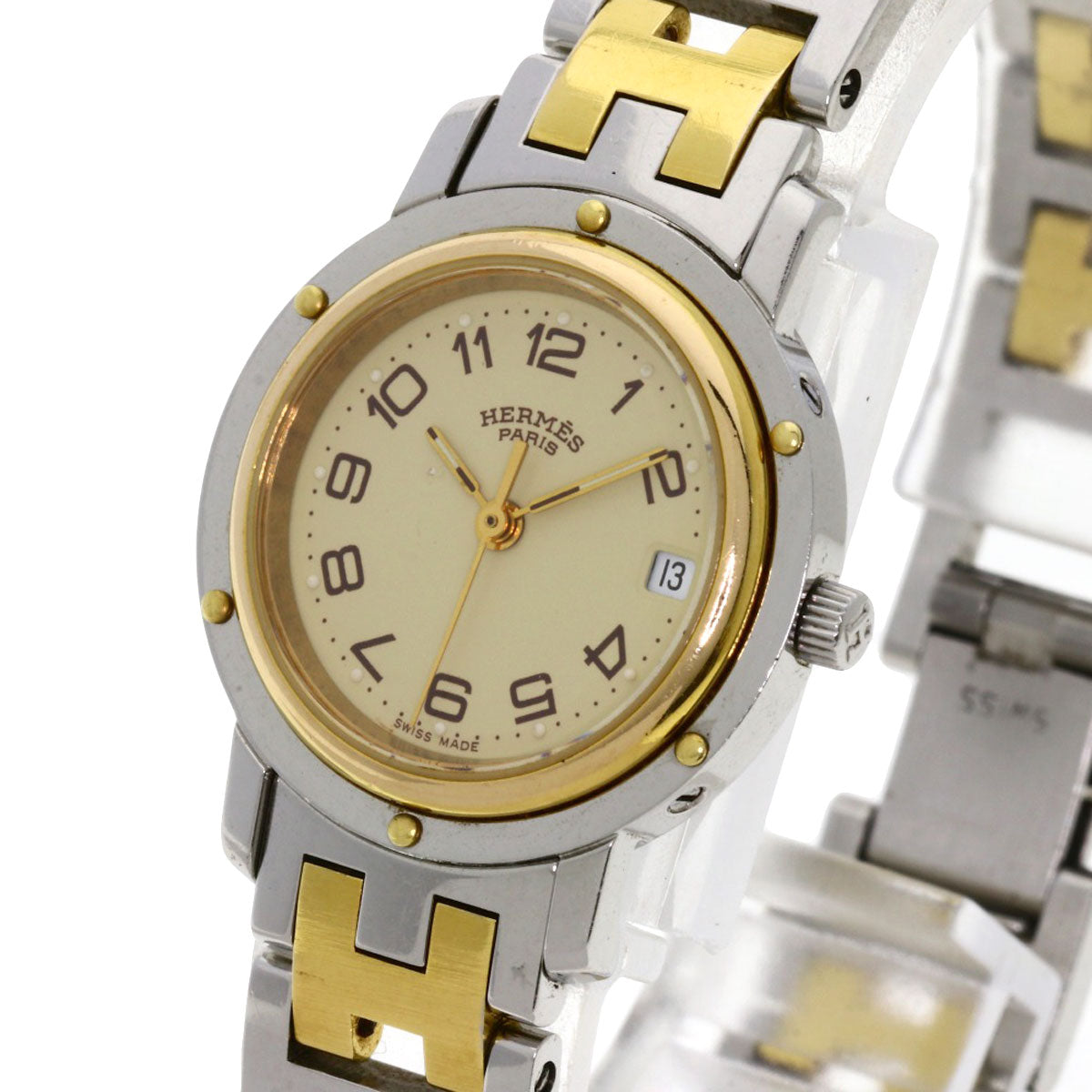 HERMES Watches Quartz CL3.240 Stainless Steel , SSxGP gold Clipper Ivory dial Women  d