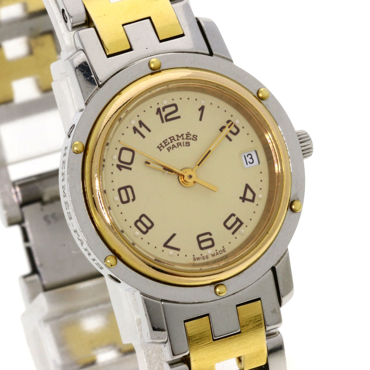 HERMES Watches Quartz CL3.240 Stainless Steel , SSxGP gold Clipper Ivory dial Women  d