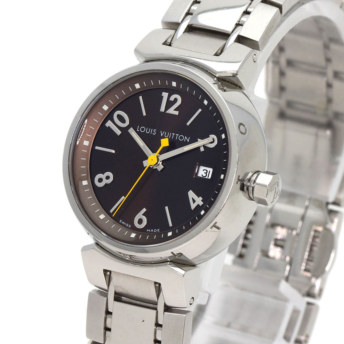 LOUIS VUITTON Watches Quartz Q1211 Stainless Steel Silver Tambour Brown dial