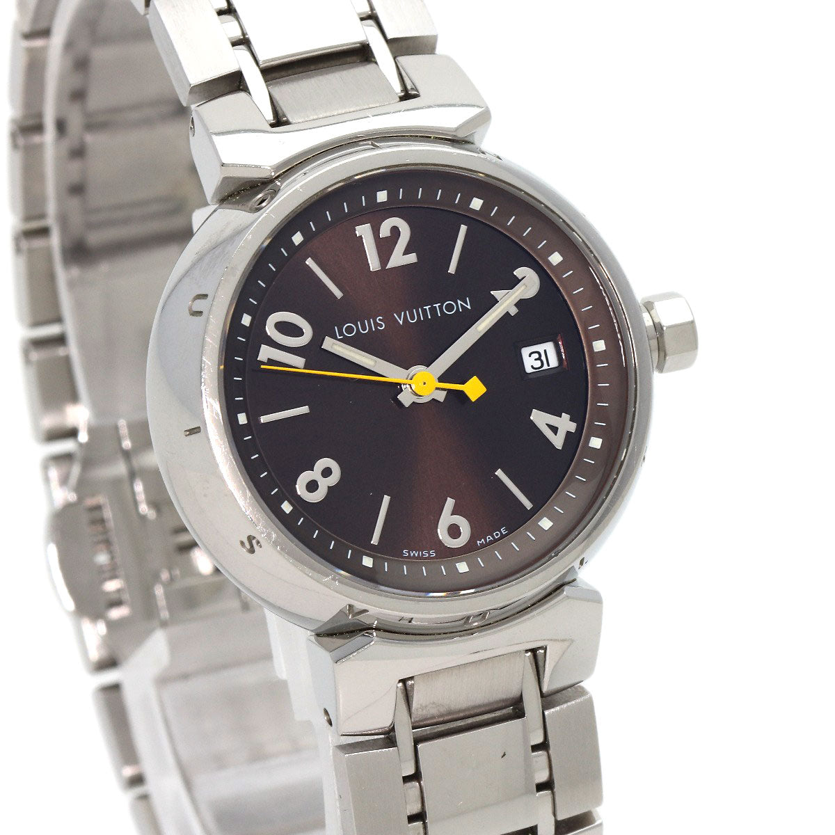 LOUIS VUITTON Watches Quartz Q1211 Stainless Steel Silver Tambour Brown dial