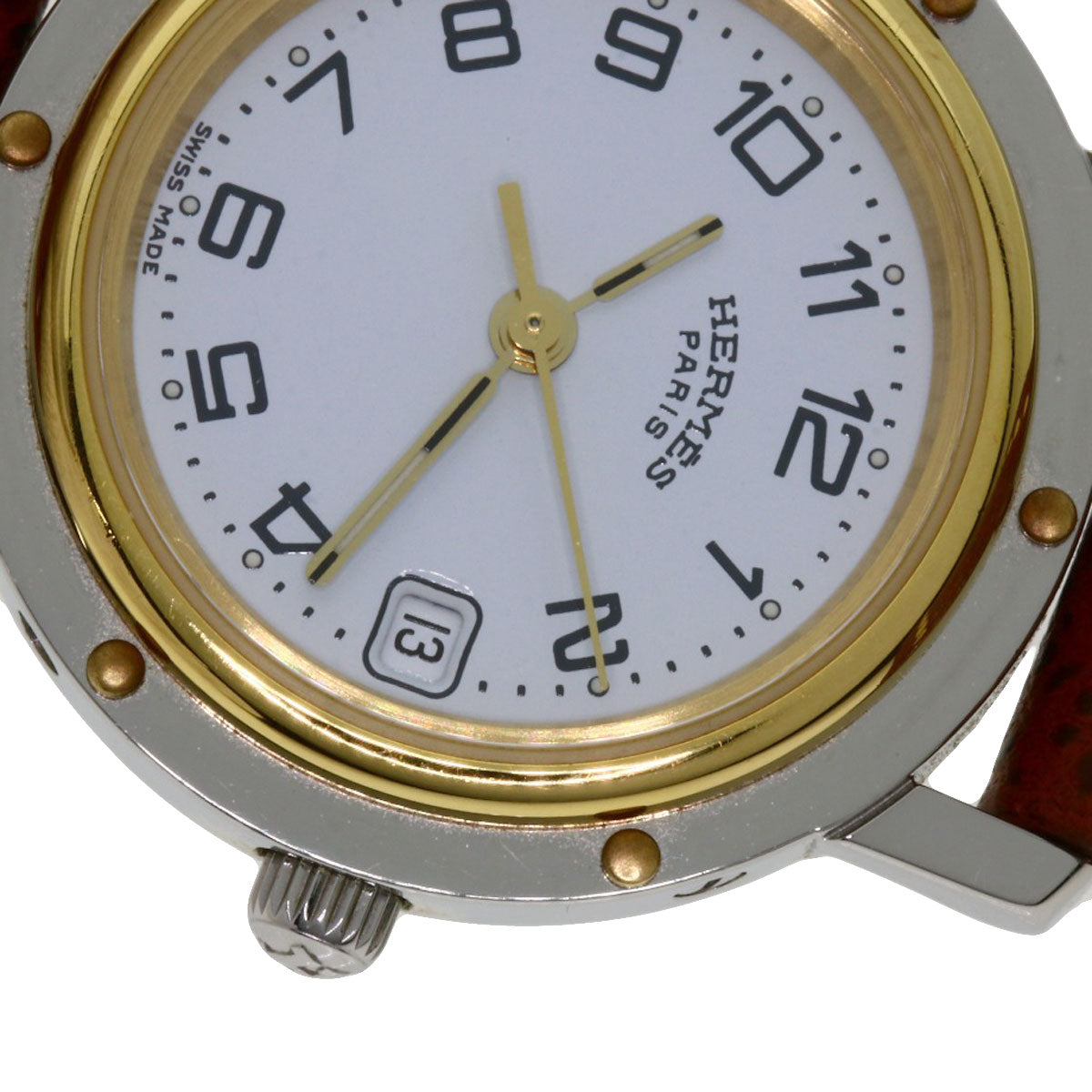 HERMES Watches Quartz CL4.220 Stainless Steel, Leather Silver Clipper white dial Women  d