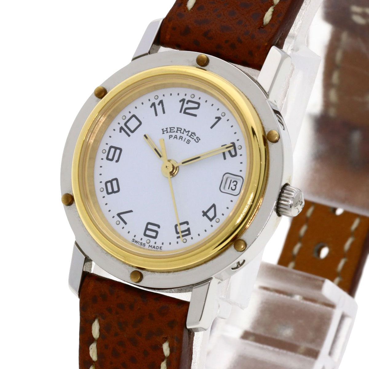 HERMES Watches Quartz CL4.220 Stainless Steel, Leather Silver Clipper white dial Women  d