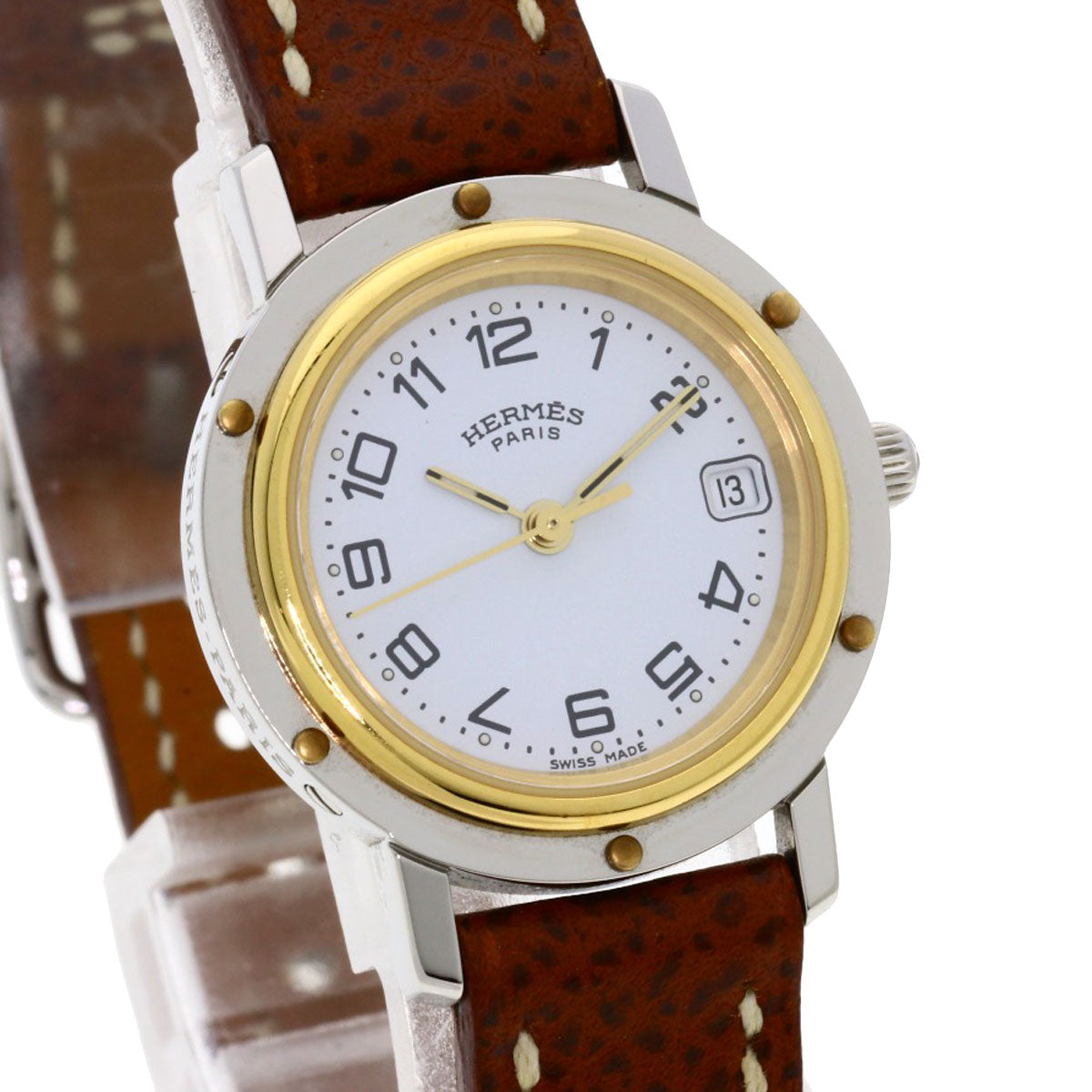 HERMES Watches Quartz CL4.220 Stainless Steel, Leather Silver Clipper white dial Women  d