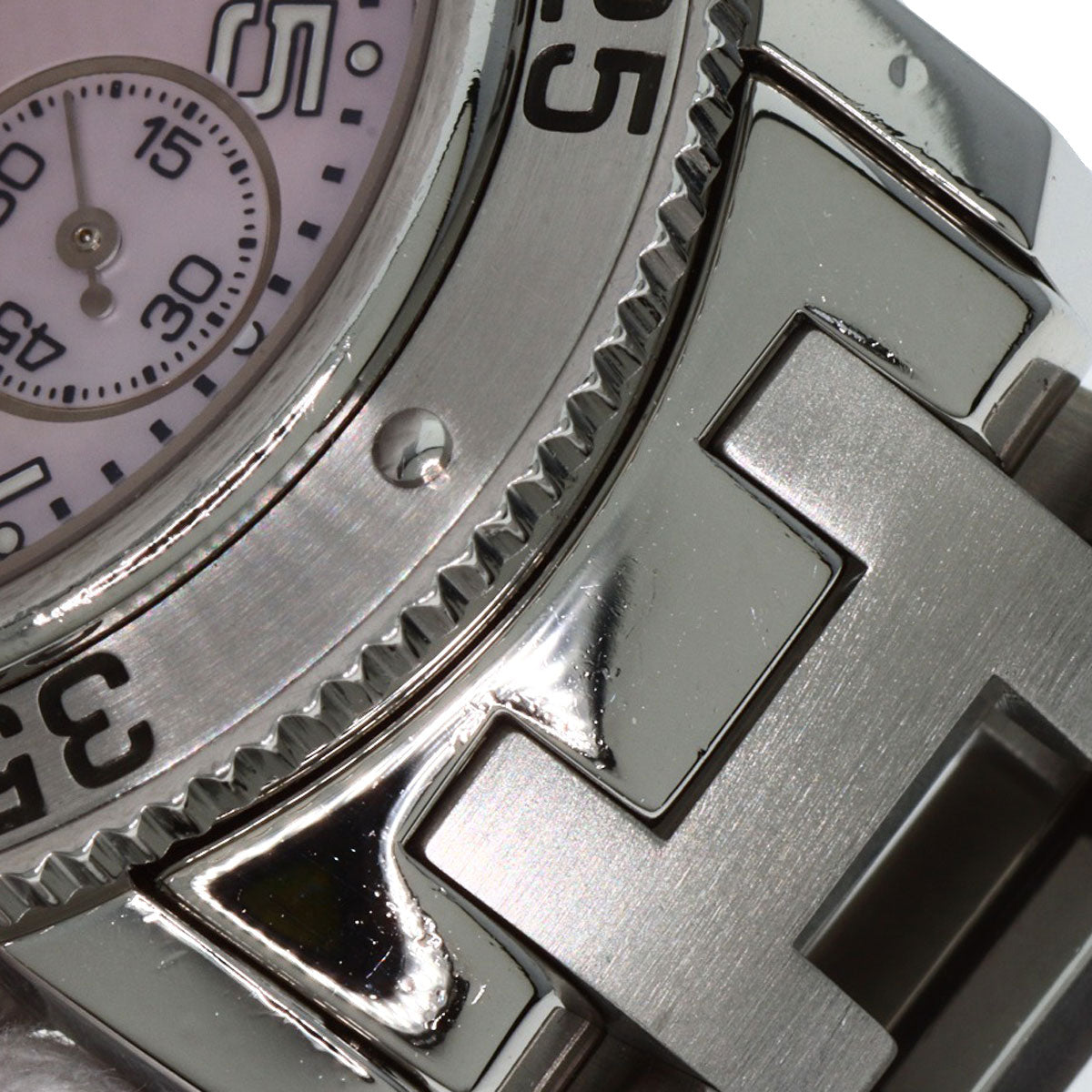 HERMES Watches Quartz CL2.310 Stainless Steel , Stainless Steel Silver Clipper Diver Chronograph New Buckle Pink shell dial mens  d