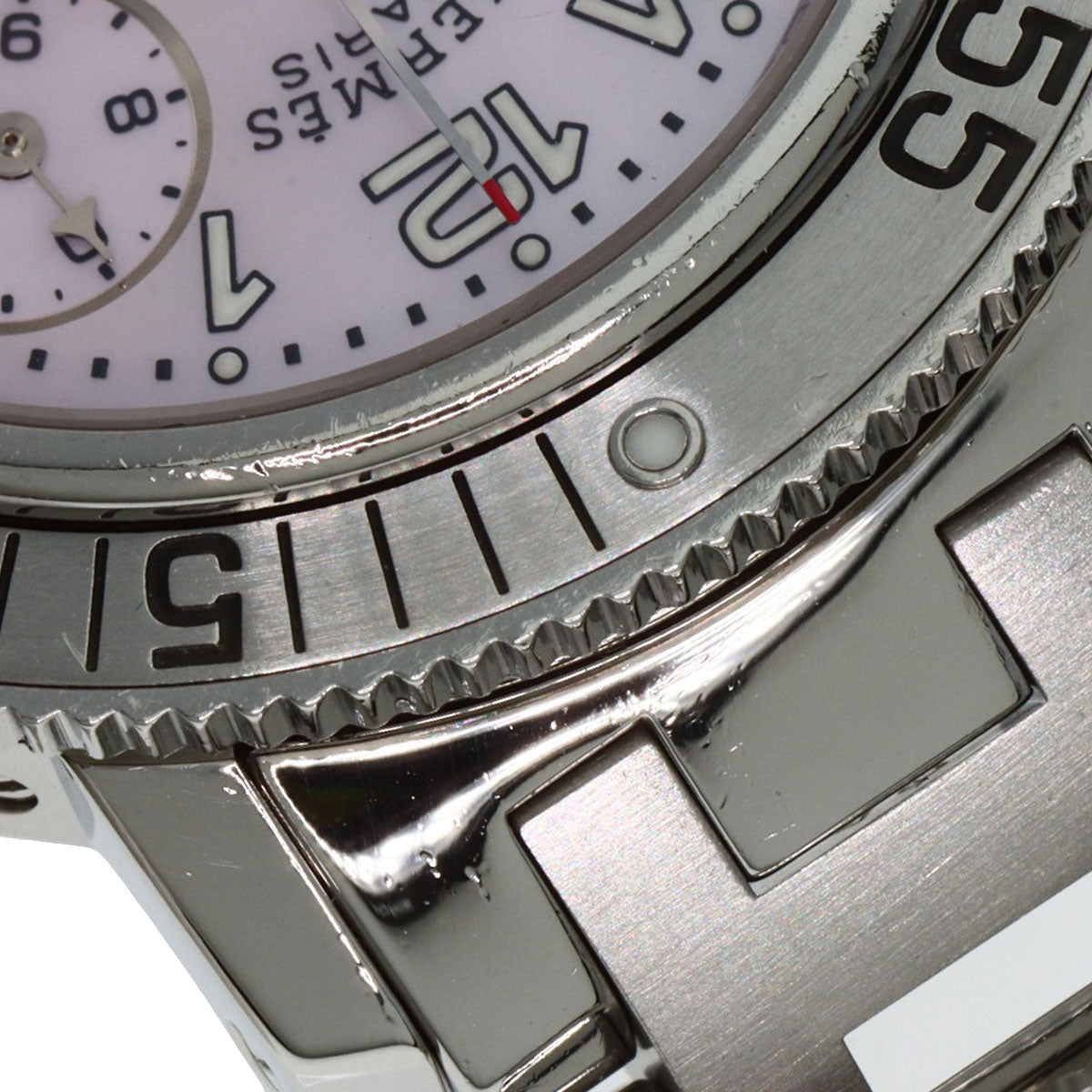 HERMES Watches Quartz CL2.310 Stainless Steel , Stainless Steel Silver Clipper Diver Chronograph New Buckle Pink shell dial mens  d