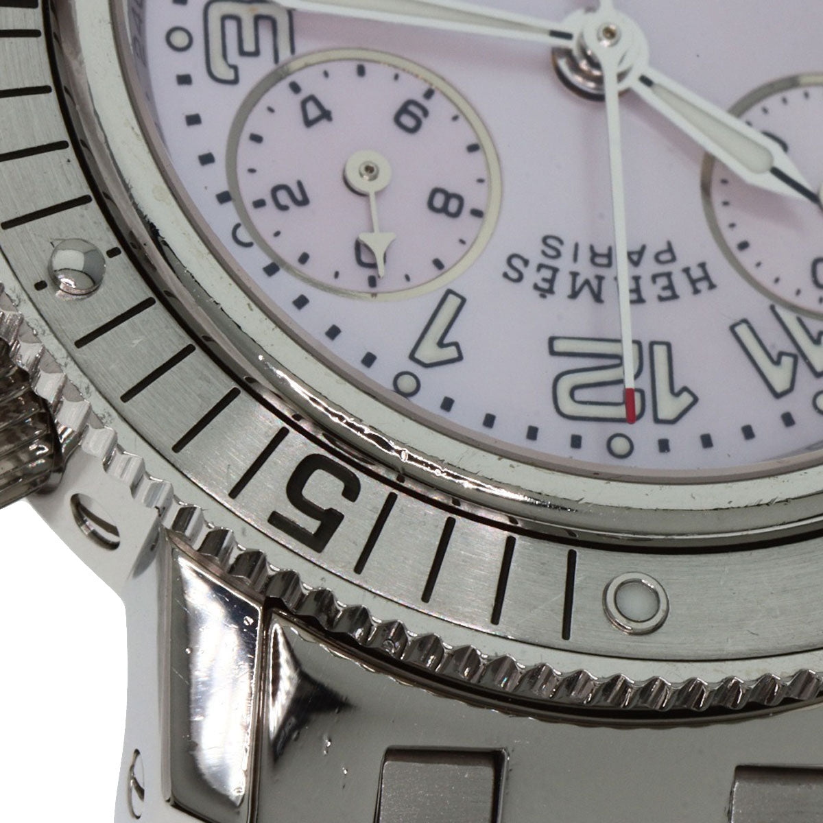HERMES Watches Quartz CL2.310 Stainless Steel , Stainless Steel Silver Clipper Diver Chronograph New Buckle Pink shell dial mens  d
