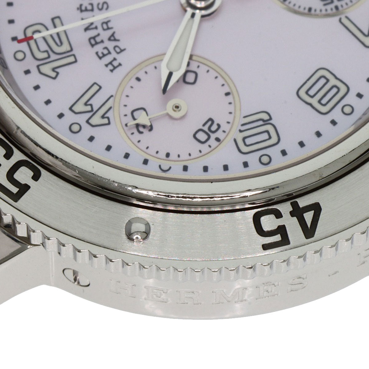 HERMES Watches Quartz CL2.310 Stainless Steel , Stainless Steel Silver Clipper Diver Chronograph New Buckle Pink shell dial mens  d