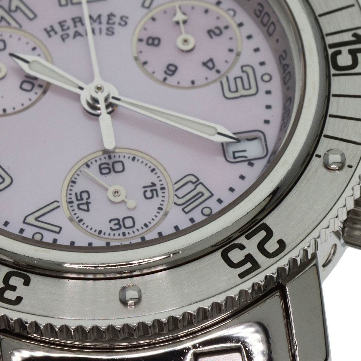 HERMES Watches Quartz CL2.310 Stainless Steel , Stainless Steel Silver Clipper Diver Chronograph New Buckle Pink shell dial mens  d