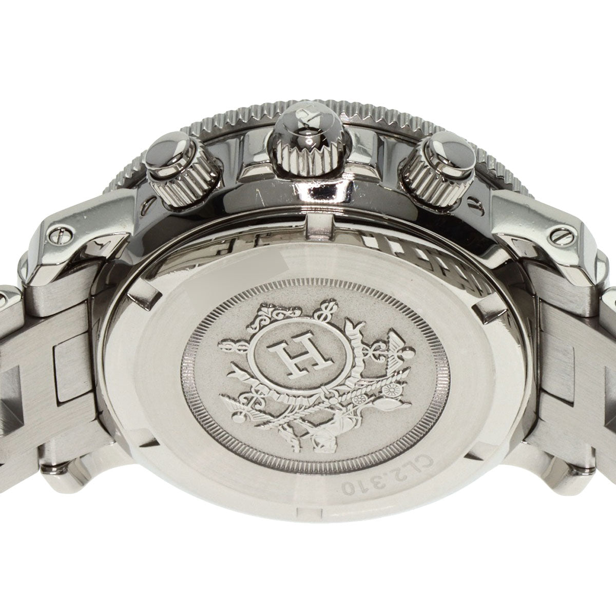 HERMES Watches Quartz CL2.310 Stainless Steel , Stainless Steel Silver Clipper Diver Chronograph New Buckle Pink shell dial mens  d