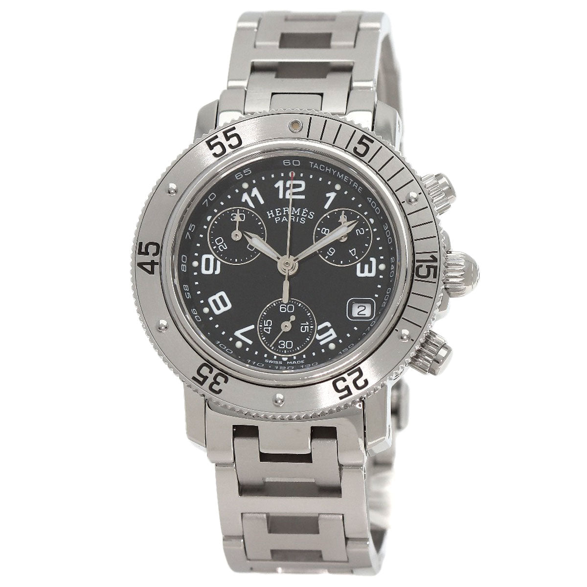 HERMES Watches Quartz CL2.310 Stainless Steel , Stainless Steel Silver Clipper Diver Chronograph black dial Women  d