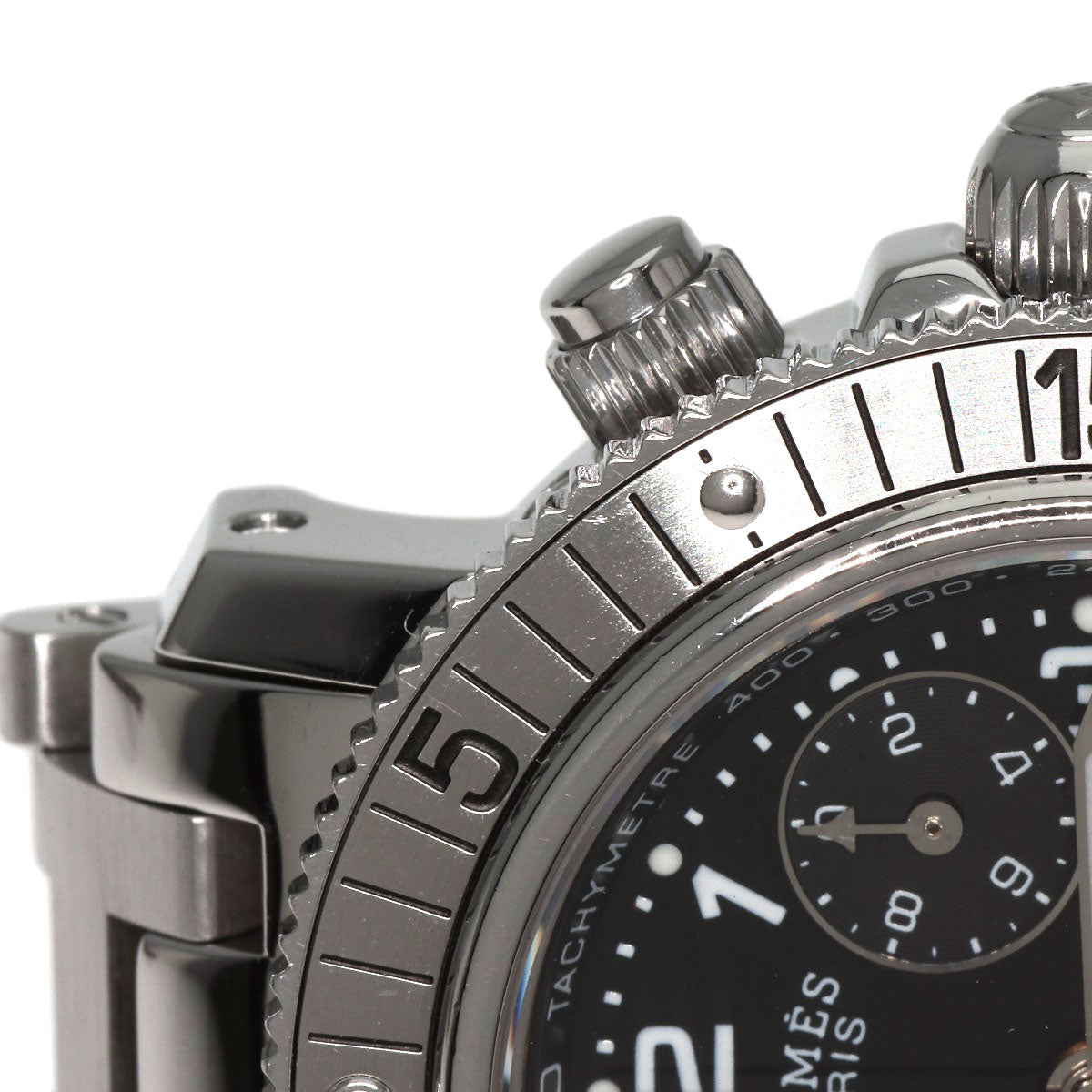 HERMES Watches Quartz CL2.310 Stainless Steel , Stainless Steel Silver Clipper Diver Chronograph black dial Women  d