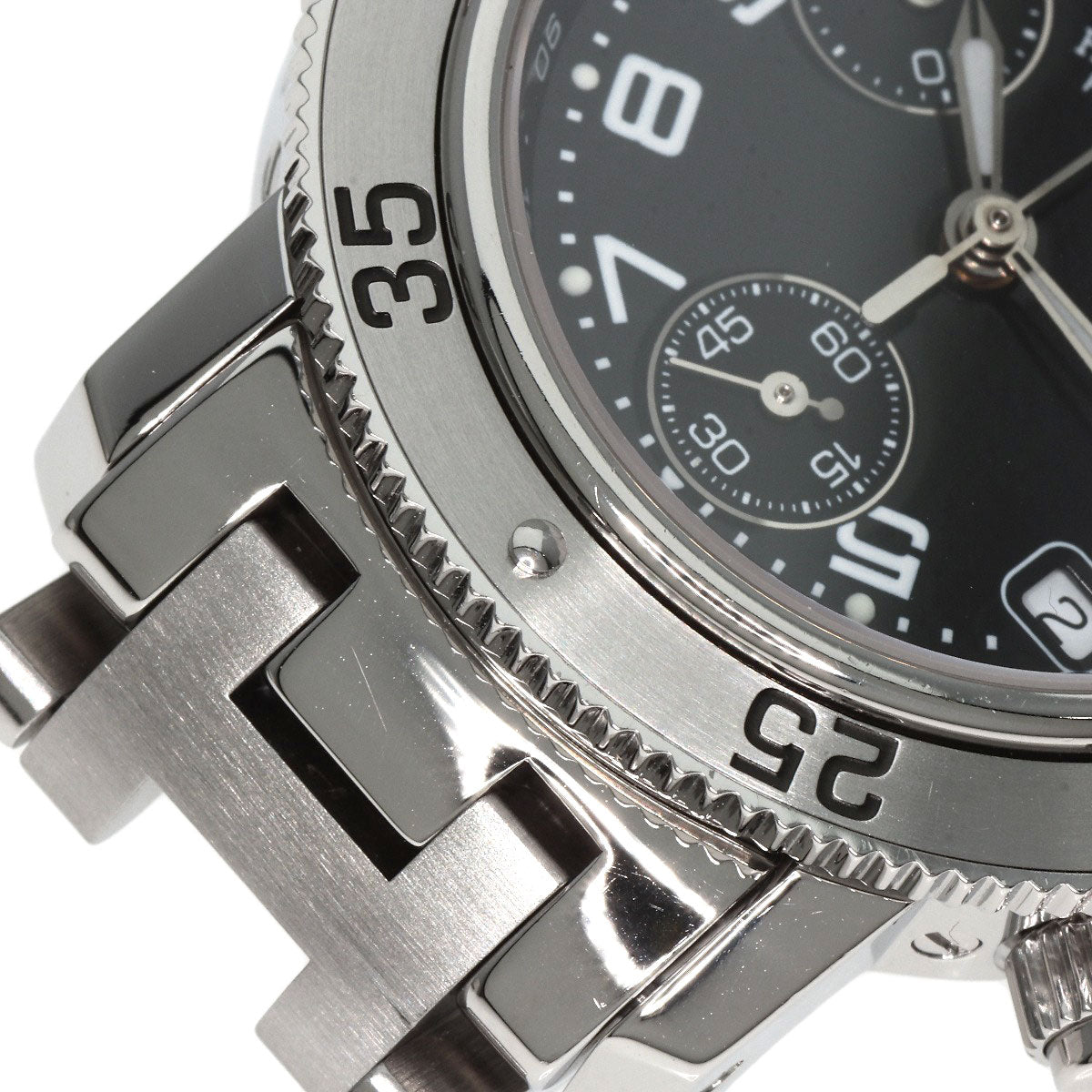 HERMES Watches Quartz CL2.310 Stainless Steel , Stainless Steel Silver Clipper Diver Chronograph black dial Women  d