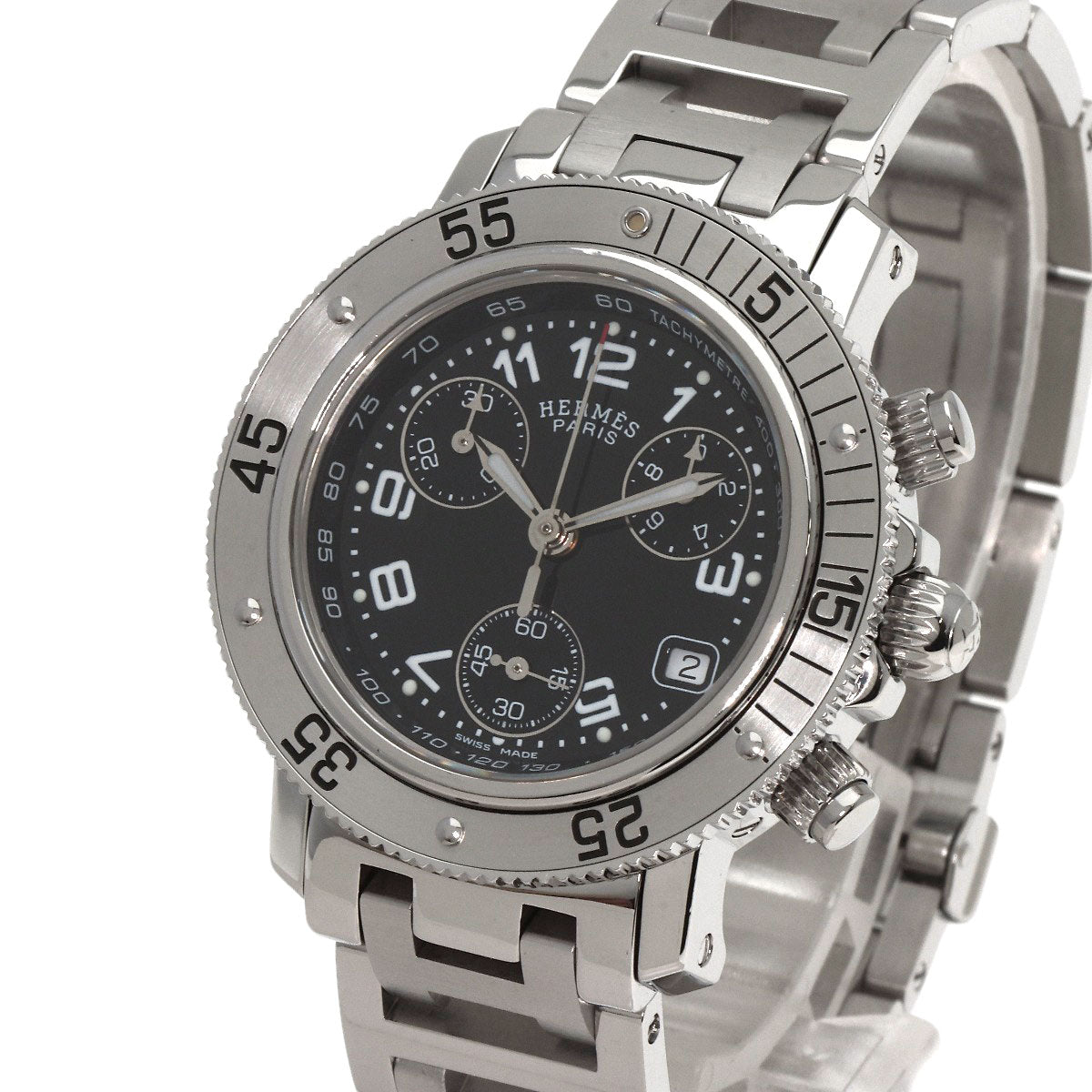 HERMES Watches Quartz CL2.310 Stainless Steel , Stainless Steel Silver Clipper Diver Chronograph black dial Women  d