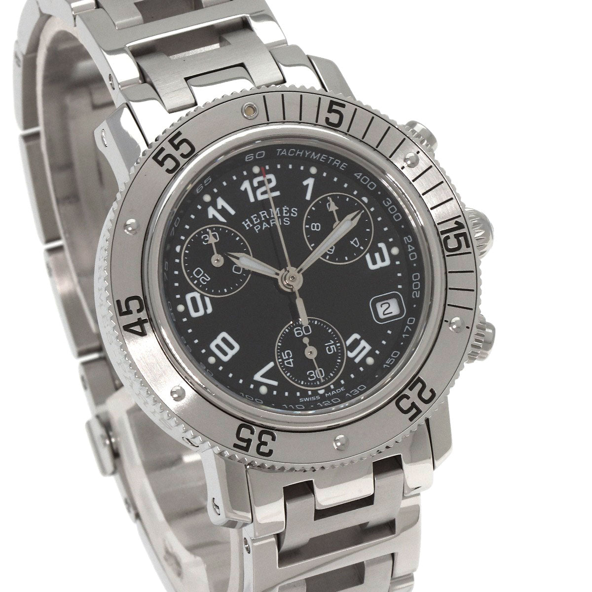 HERMES Watches Quartz CL2.310 Stainless Steel , Stainless Steel Silver Clipper Diver Chronograph black dial Women  d