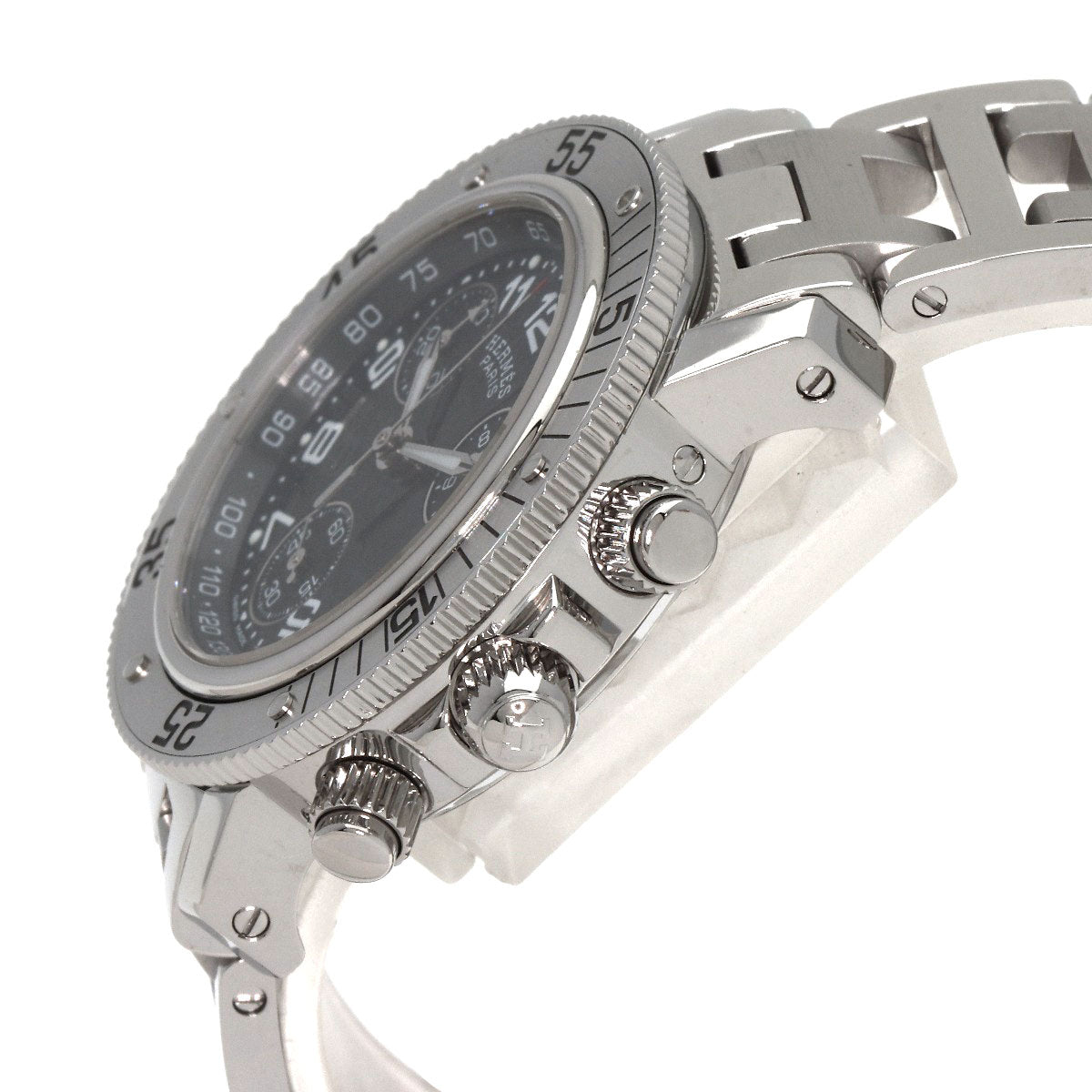 HERMES Watches Quartz CL2.310 Stainless Steel , Stainless Steel Silver Clipper Diver Chronograph black dial Women  d