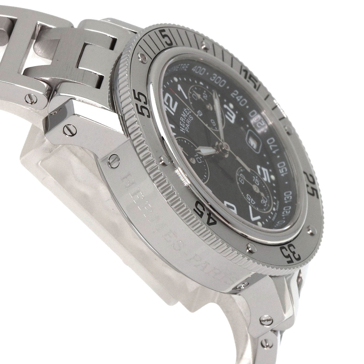 HERMES Watches Quartz CL2.310 Stainless Steel , Stainless Steel Silver Clipper Diver Chronograph black dial Women  d