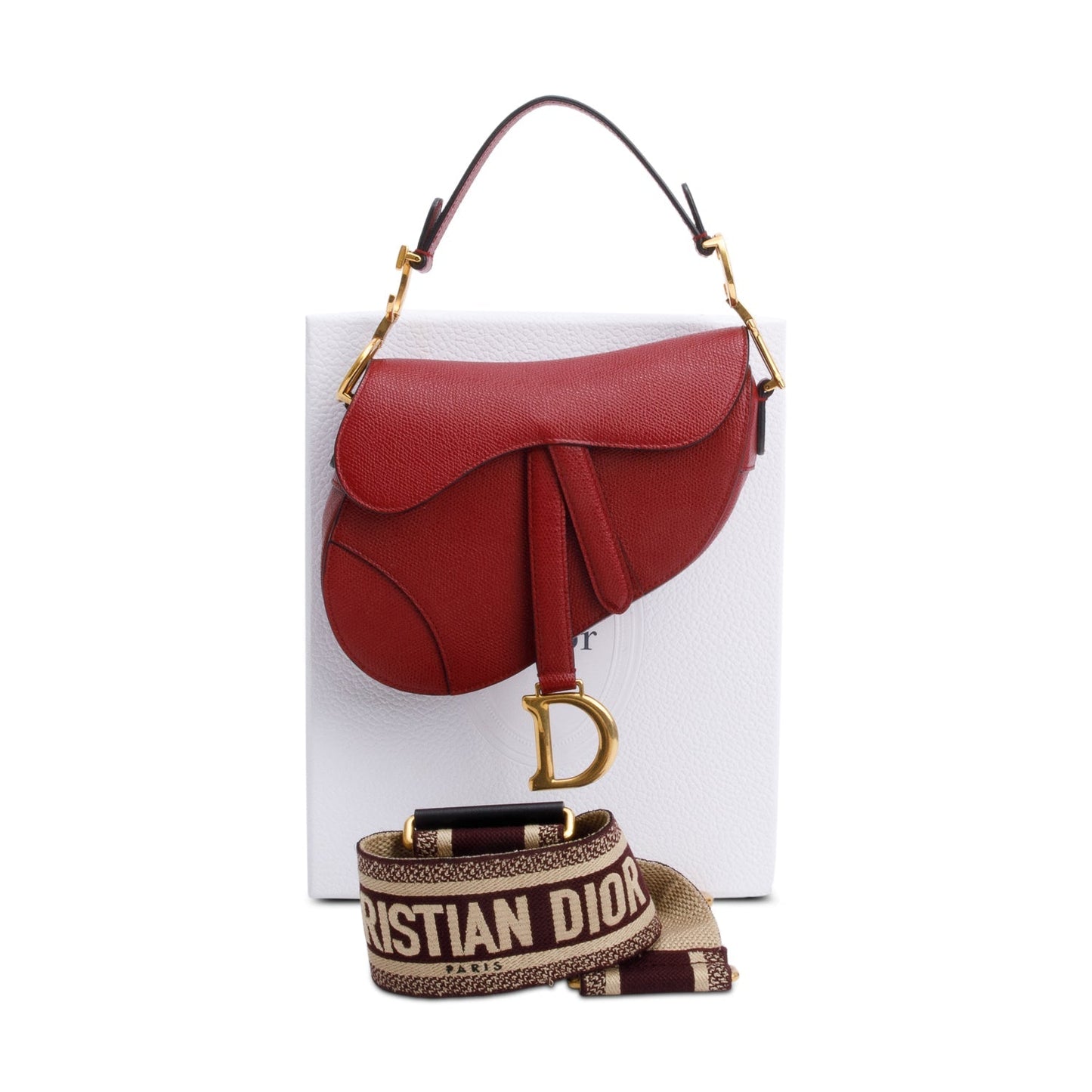 Christian Dior Red Grained Calfskin Leather Mini Saddle Bag