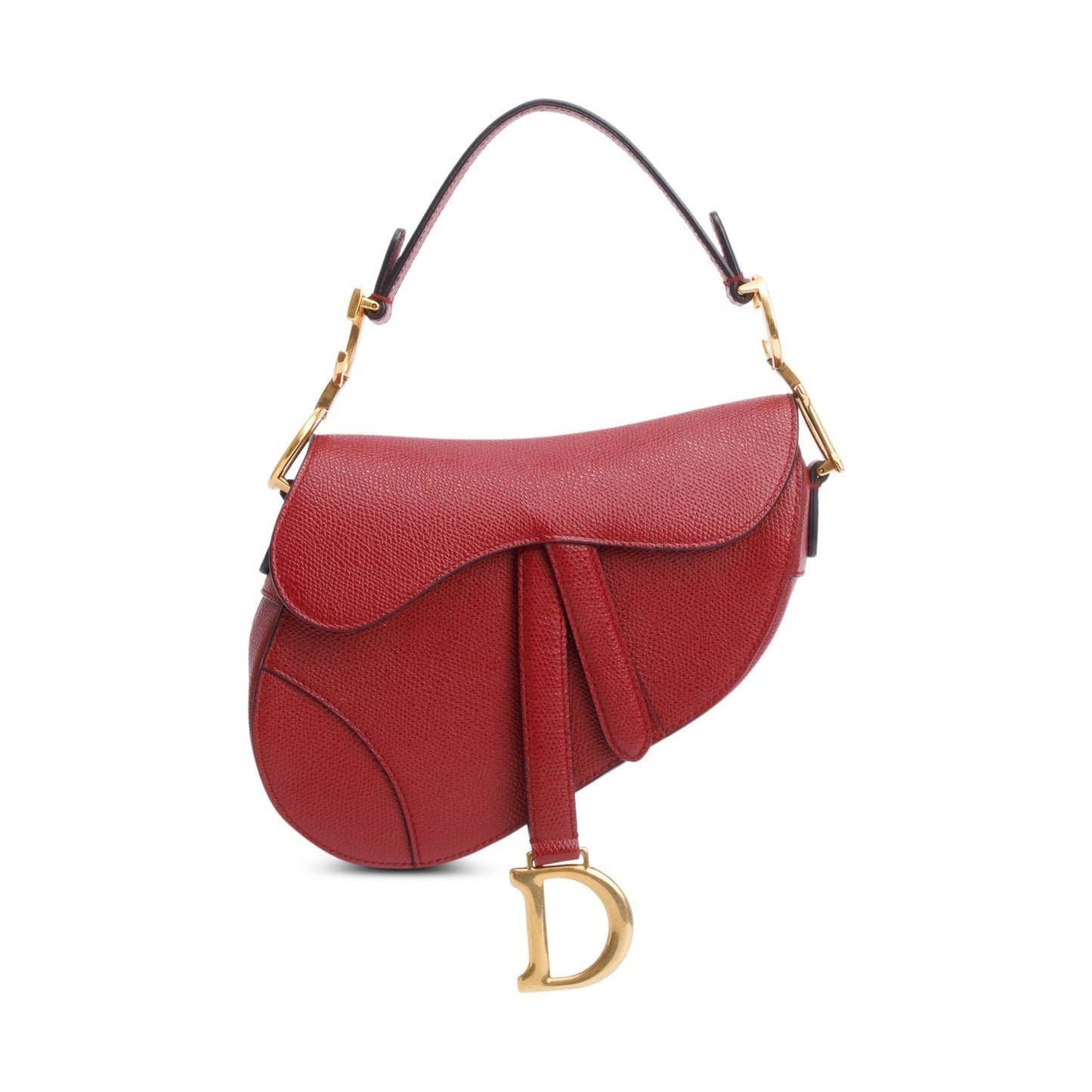 Christian Dior Red Grained Calfskin Leather Mini Saddle Bag