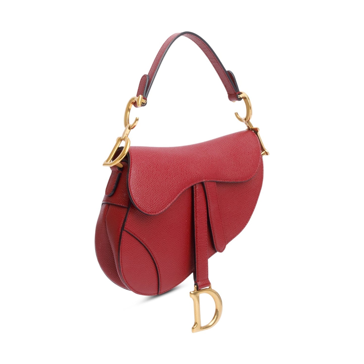 Christian Dior Red Grained Calfskin Leather Mini Saddle Bag