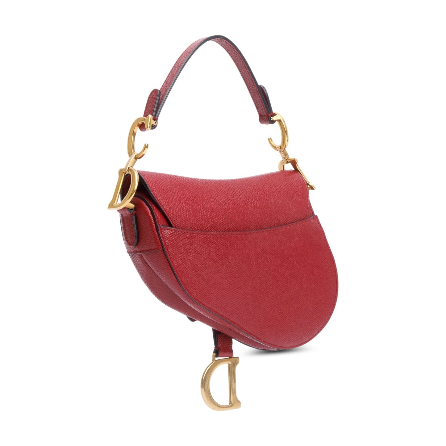 Christian Dior Red Grained Calfskin Leather Mini Saddle Bag